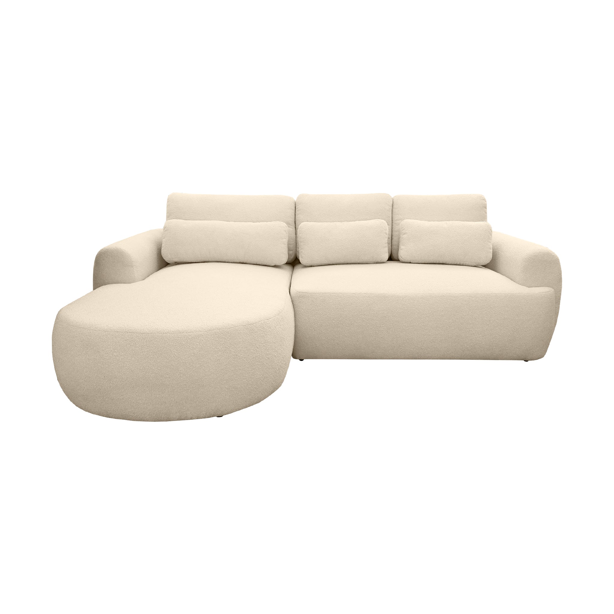 Canapé d'angle gauche Aboukir en tissu bouclette beige Paname Avenue, vue de face sur fond blanc