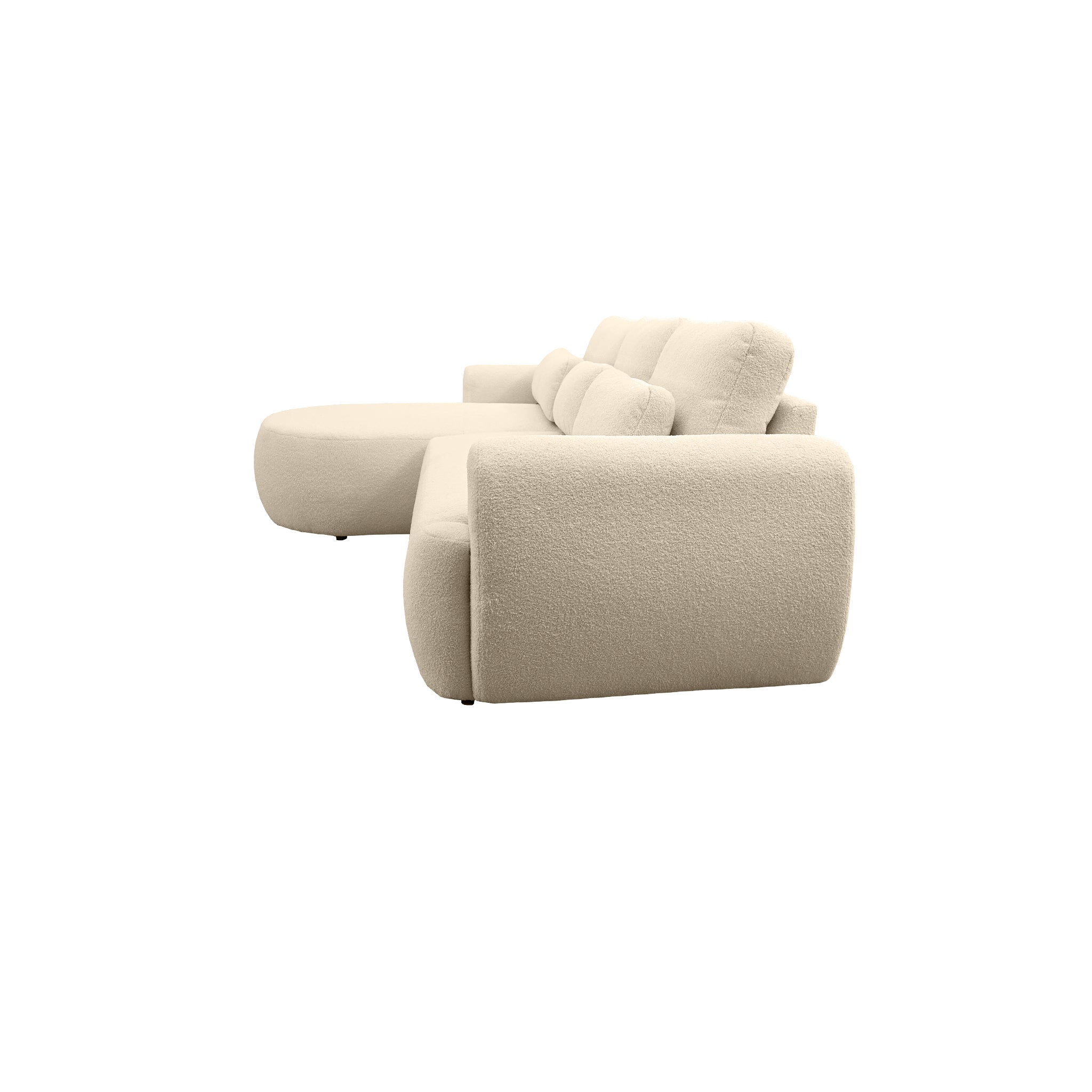 Canapé d'angle gauche Aboukir en tissu bouclette beige Paname Avenue, vue de profil sur fond blanc