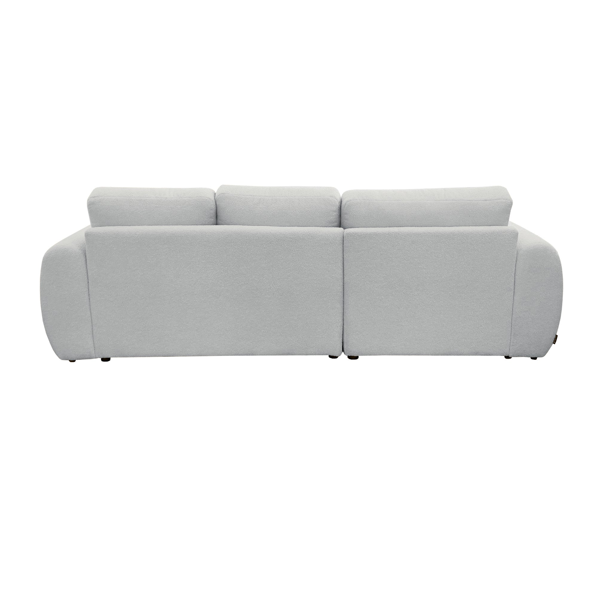 Canapé d'angle gauche Aboukir en tissu bouclette gris clair Paname Avenue, vue arrière sur fond blanc