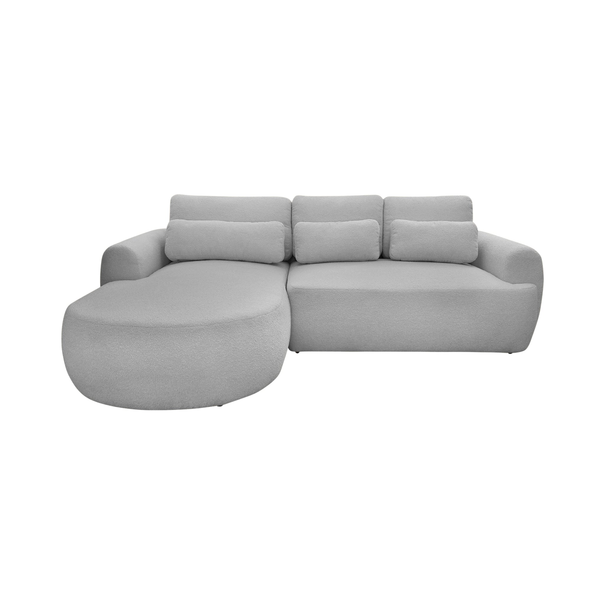 Canapé d'angle gauche Aboukir en tissu bouclette gris clair Paname Avenue, vue de face sur fond blanc