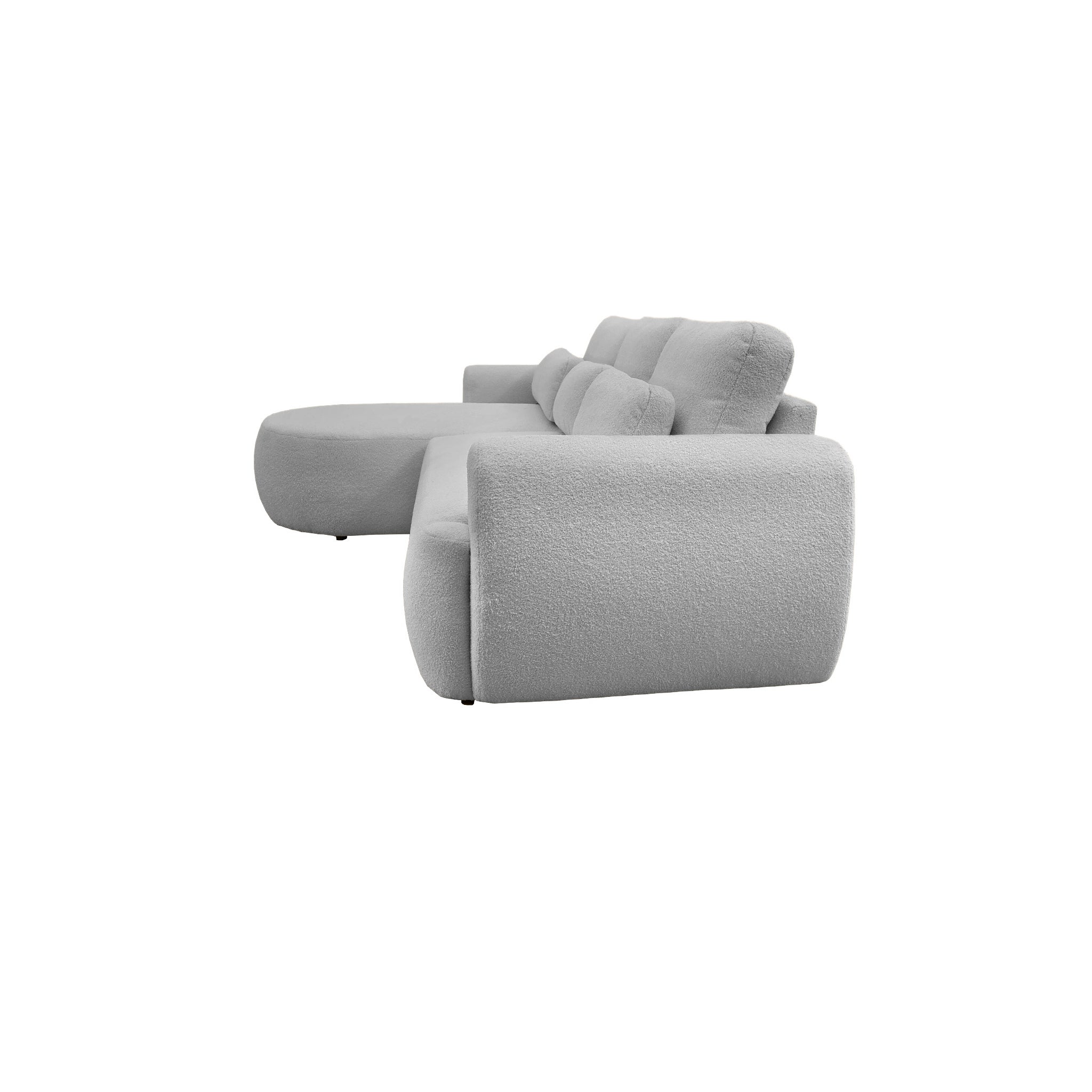 Canapé d'angle gauche Aboukir en tissu bouclette gris clair Paname Avenue, vue de profil sur fond blanc