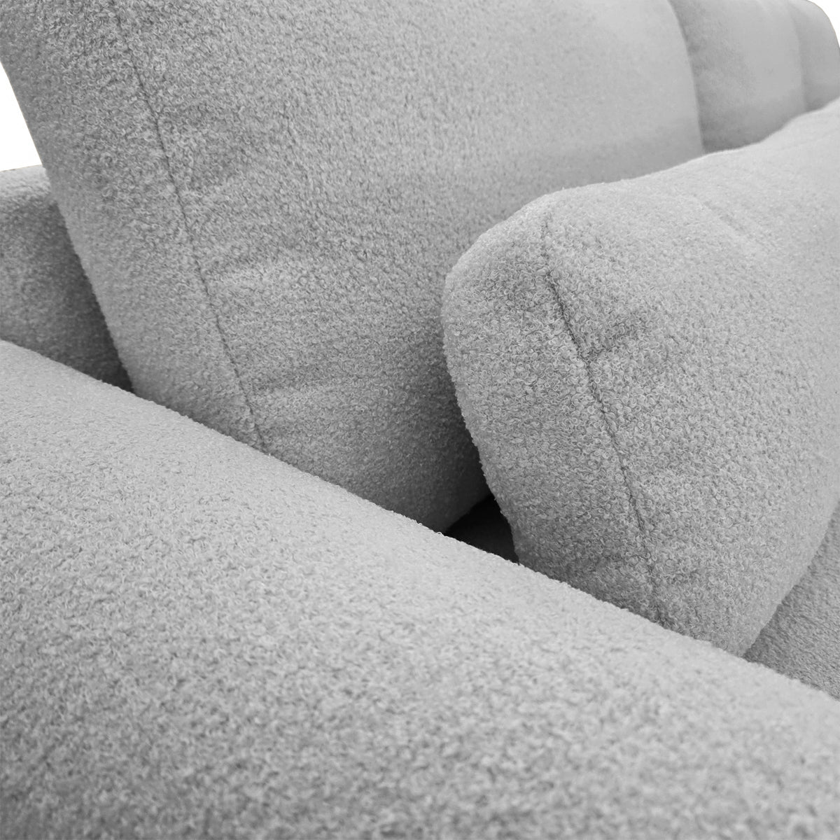 Canapé d'angle gauche Aboukir en tissu bouclette gris clair Paname Avenue, zoom sur le revêtement