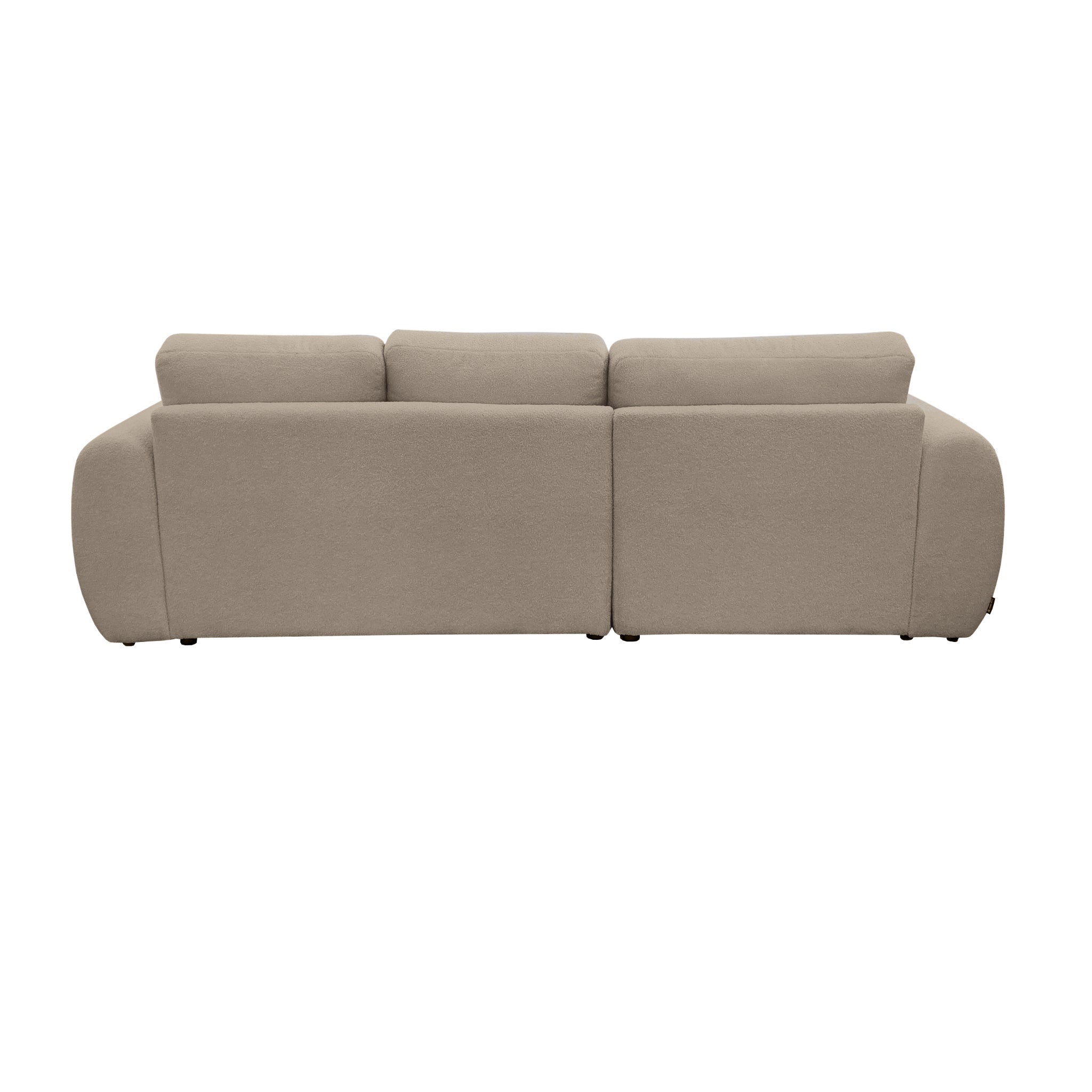 Canapé d'angle gauche Aboukir en tissu bouclette taupe Paname Avenue, vue arrière sur fond blanc