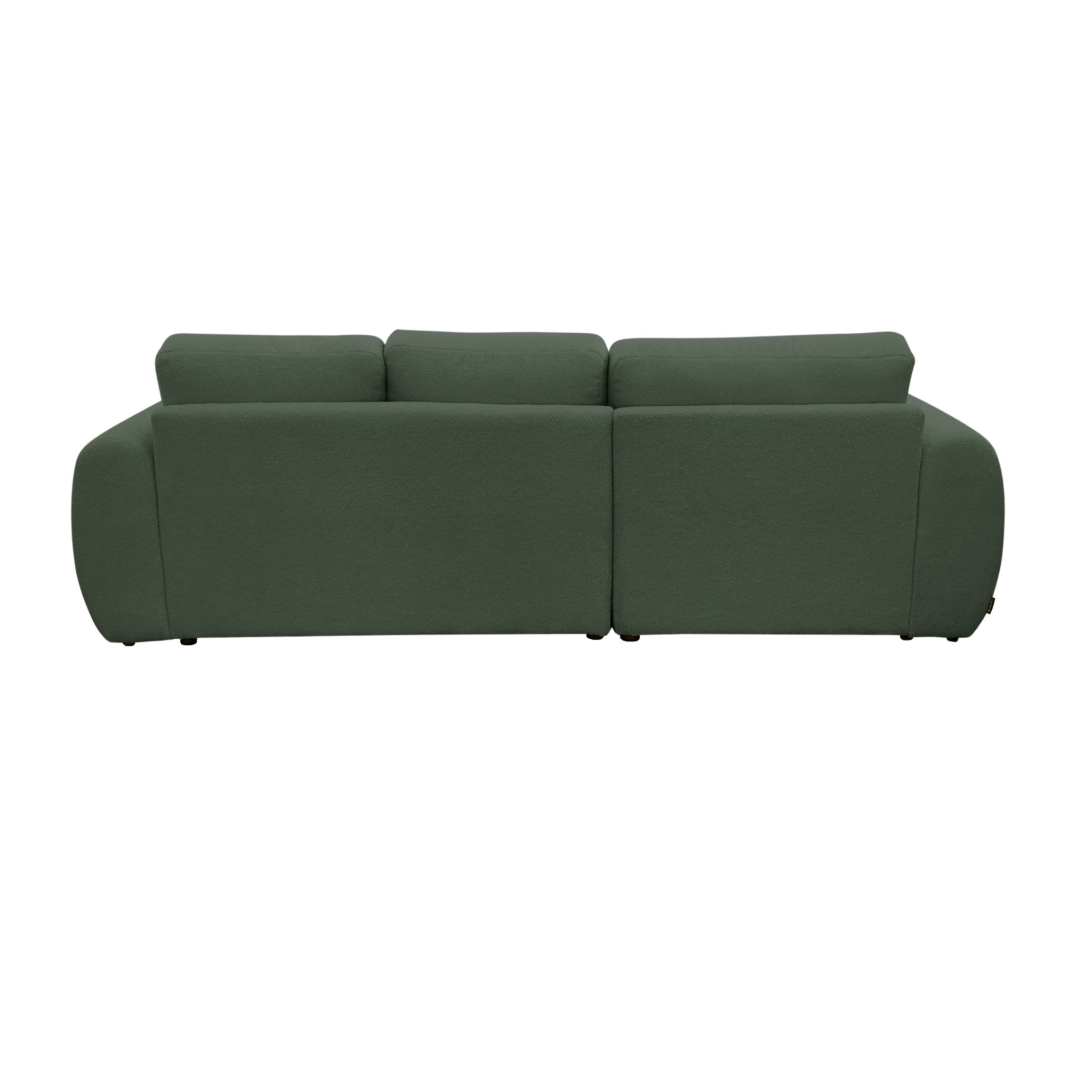 Canapé d'angle gauche Aboukir en tissu bouclette vert Paname Avenue, vue arrière sur fond blanc