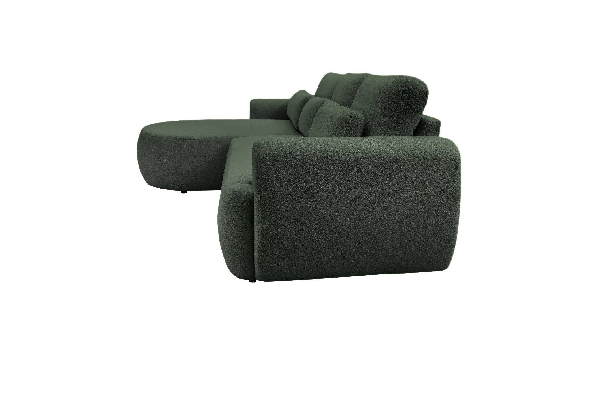 Canapé d'angle gauche Aboukir en tissu bouclette vert Paname Avenue, vue de profil sur fond blanc
