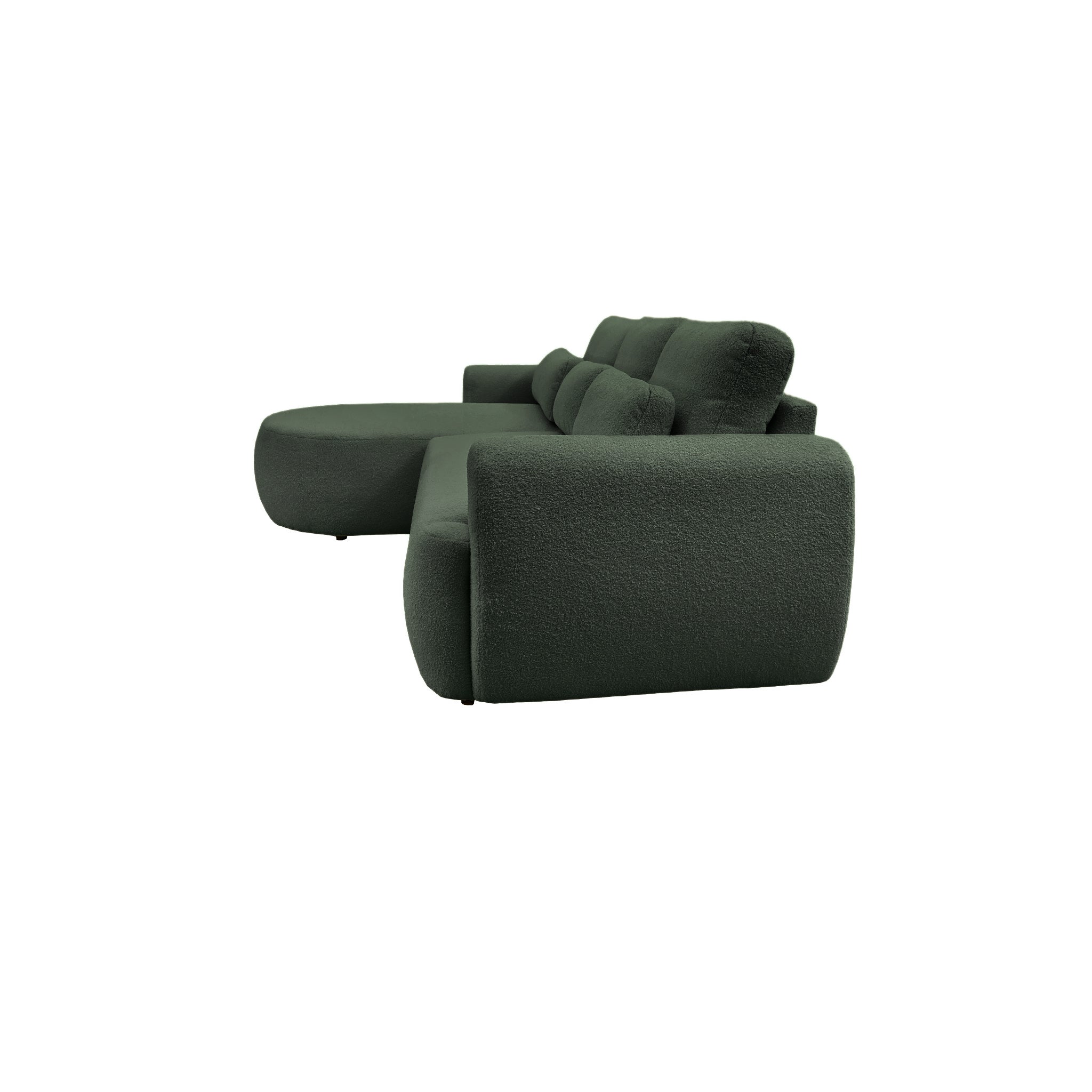 Canapé d'angle gauche Aboukir en tissu bouclette vert Paname Avenue, vue de profil sur fond blanc