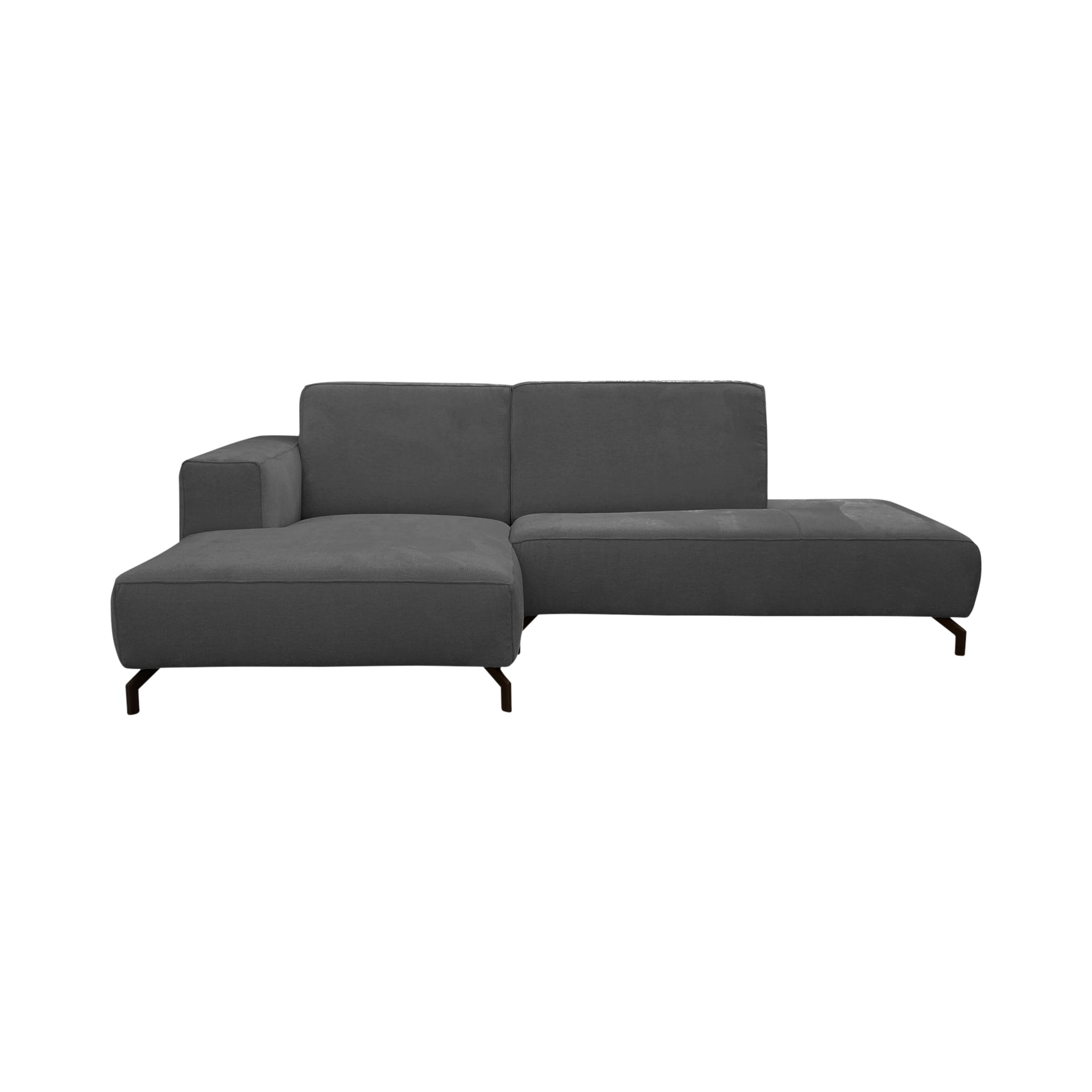 Canapé d’angle gauche Blanche en tissu anthracite beige Paname Avenue, vue de face sur fond blanc
