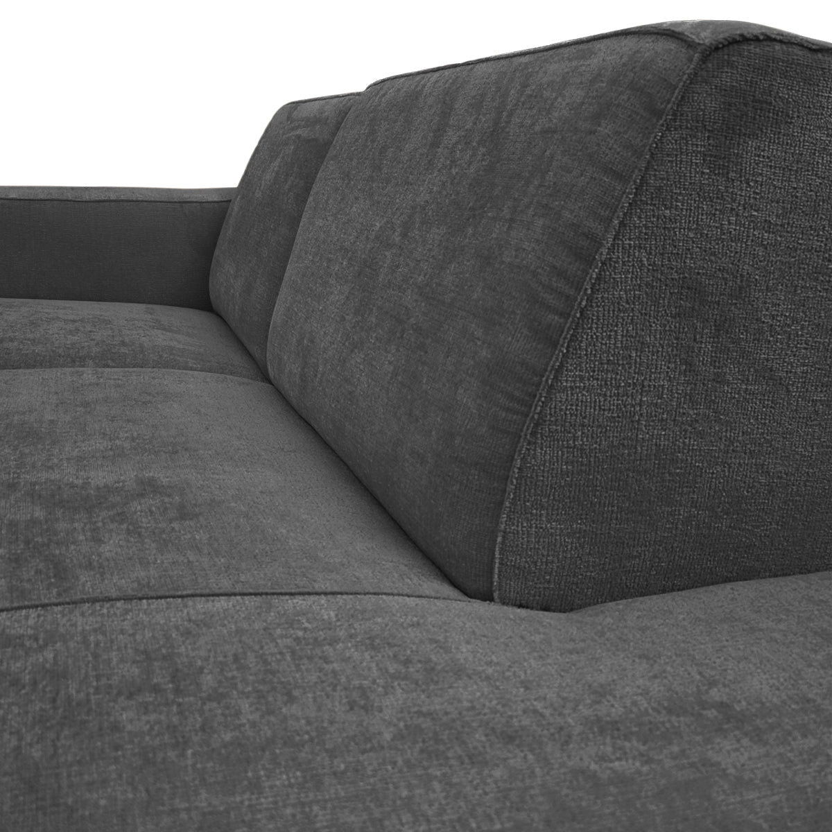 Canapé d’angle gauche Blanche en tissu chenille anthracite Paname Avenue, zoom sur le revêtement