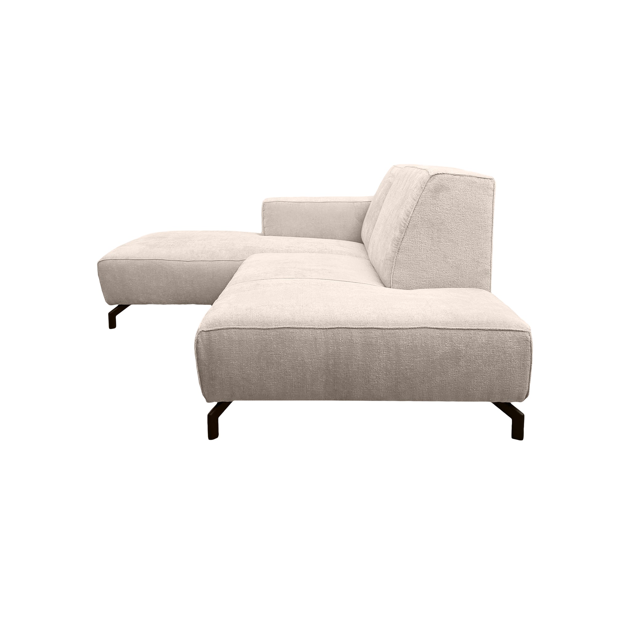 Canapé d’angle gauche Blanche en tissu chenille beige Paname Avenue, vue de profil sur fond blanc