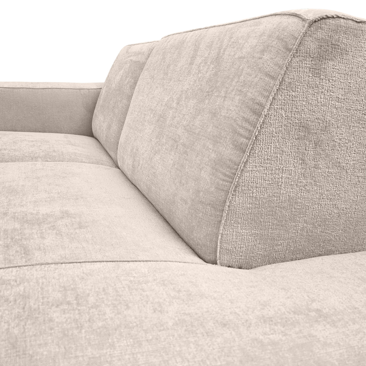 Canapé d’angle gauche Blanche en tissu chenille beige Paname Avenue, zoom sur le revêtement