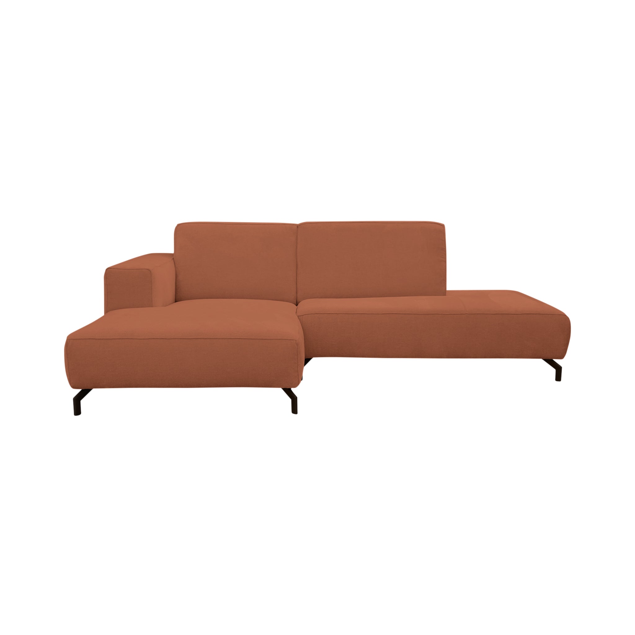 Canapé d’angle gauche Blanche en tissu chenille terracotta Paname Avenue, vue de face sur fond blanc