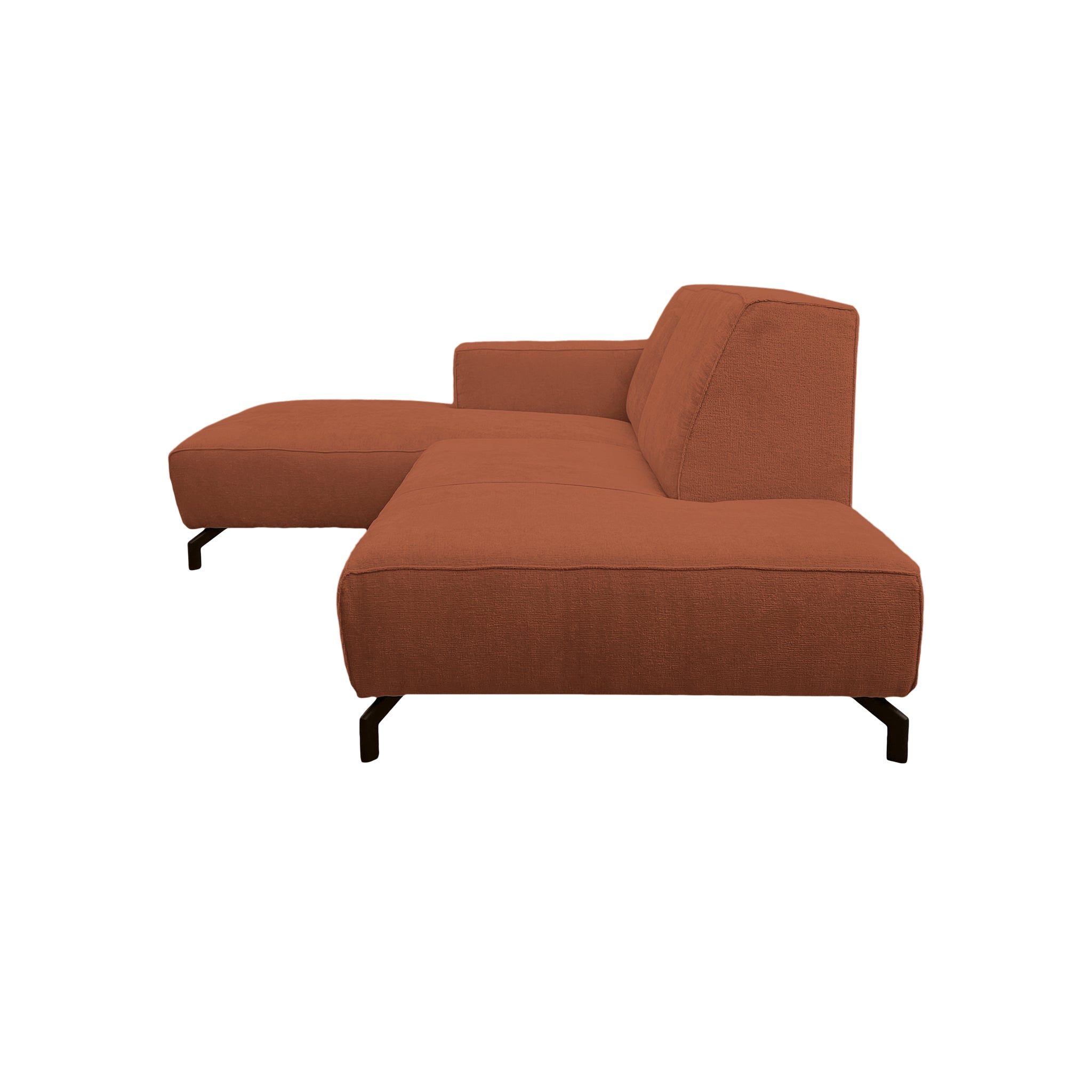 Canapé d’angle gauche Blanche en tissu chenille terracotta Paname Avenue, vue de profil sur fond blanc