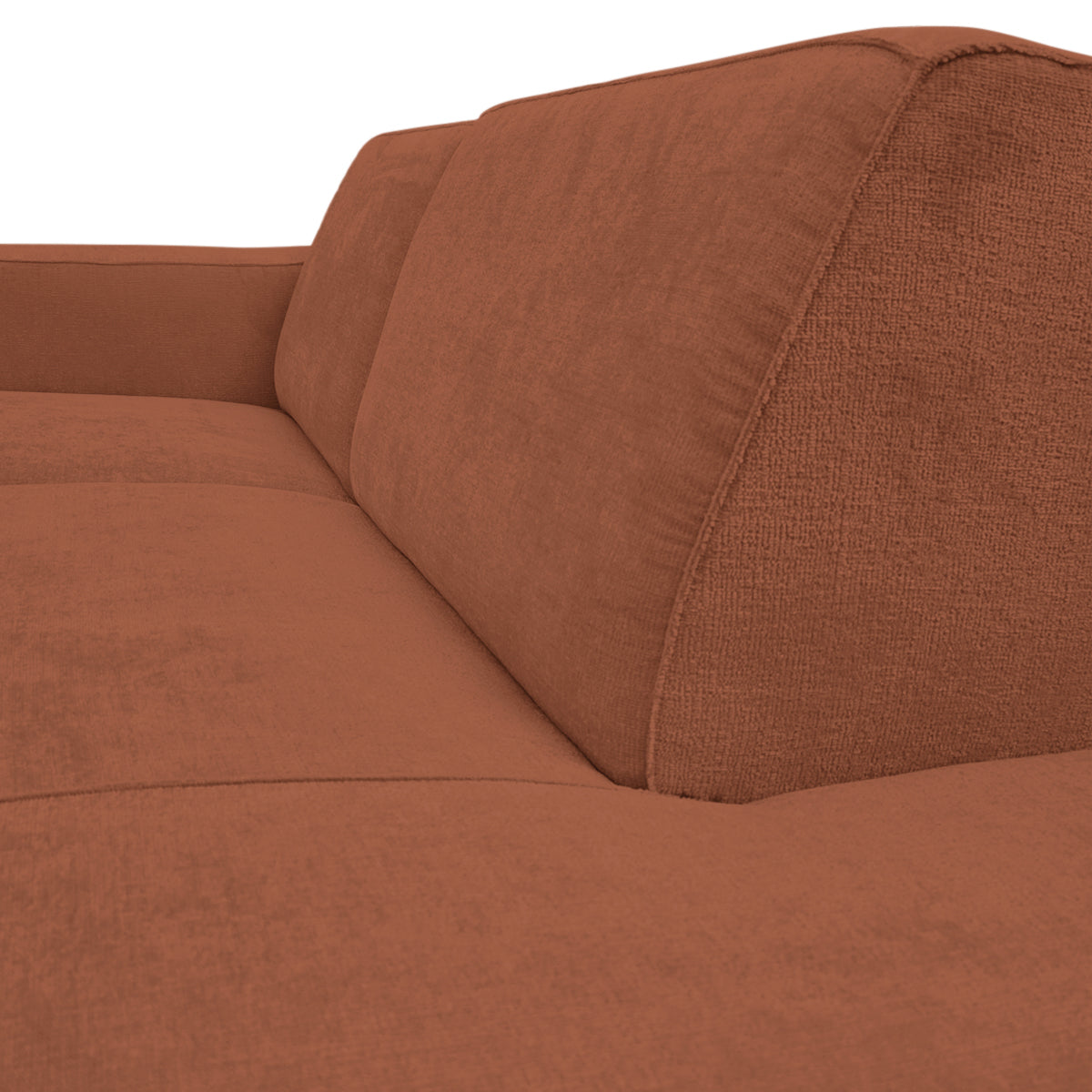 Canapé d’angle gauche Blanche en tissu chenille terracotta Paname Avenue, zoom sur le revêtement