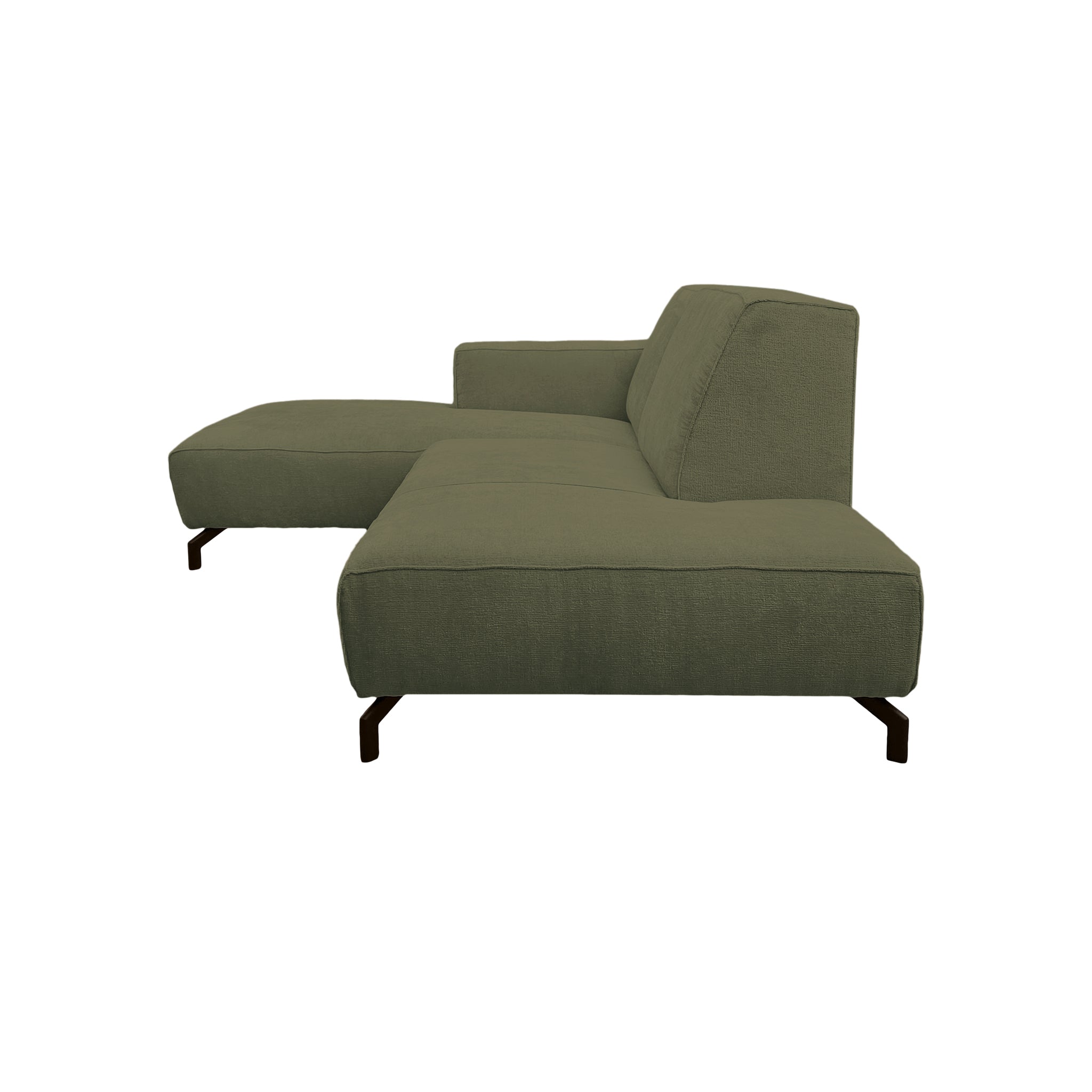 Canapé d’angle gauche Blanche en tissu chenille vert olive Paname Avenue, vue de profil sur fond blanc