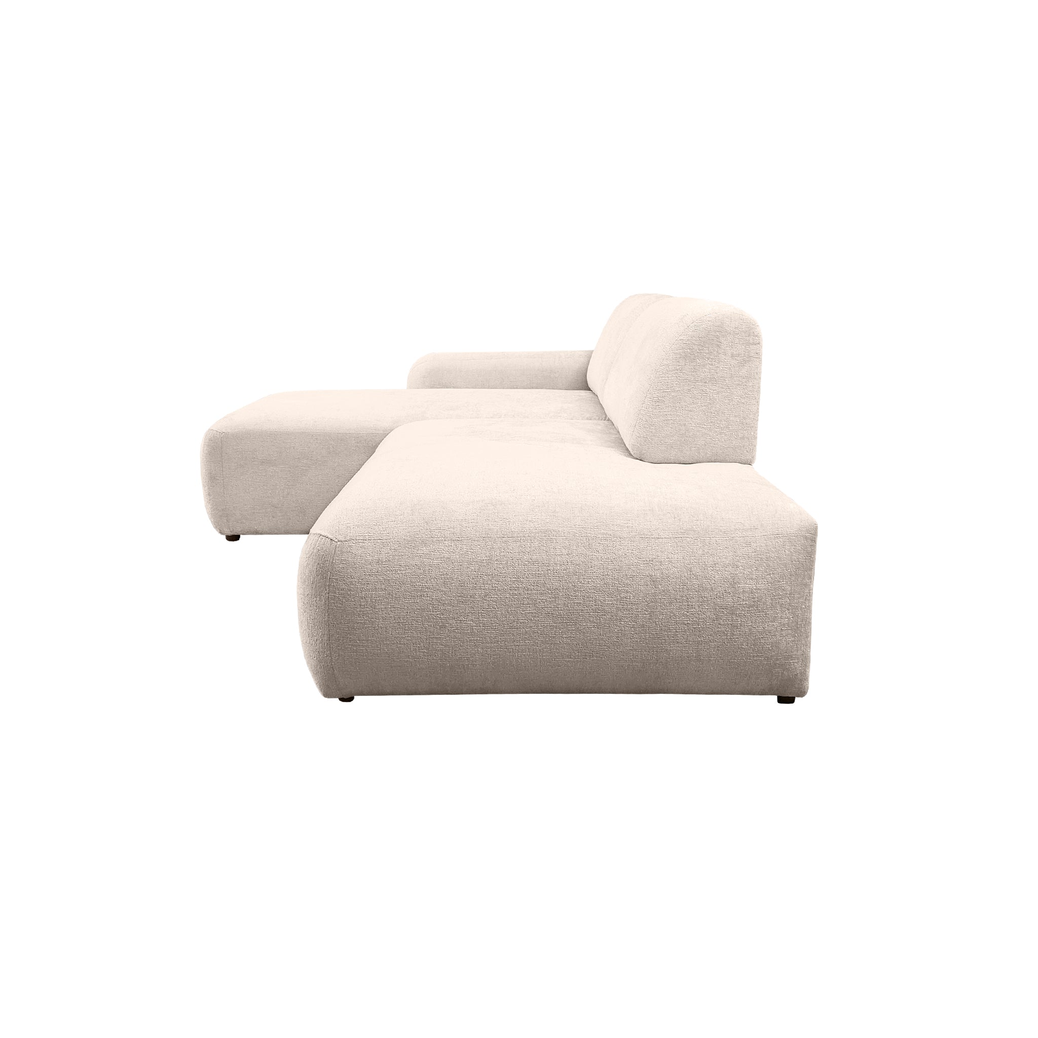 Canapé d’angle gauche Château d'eau en tissu chenille beige Paname Avenue, vue de profil sur fond blanc