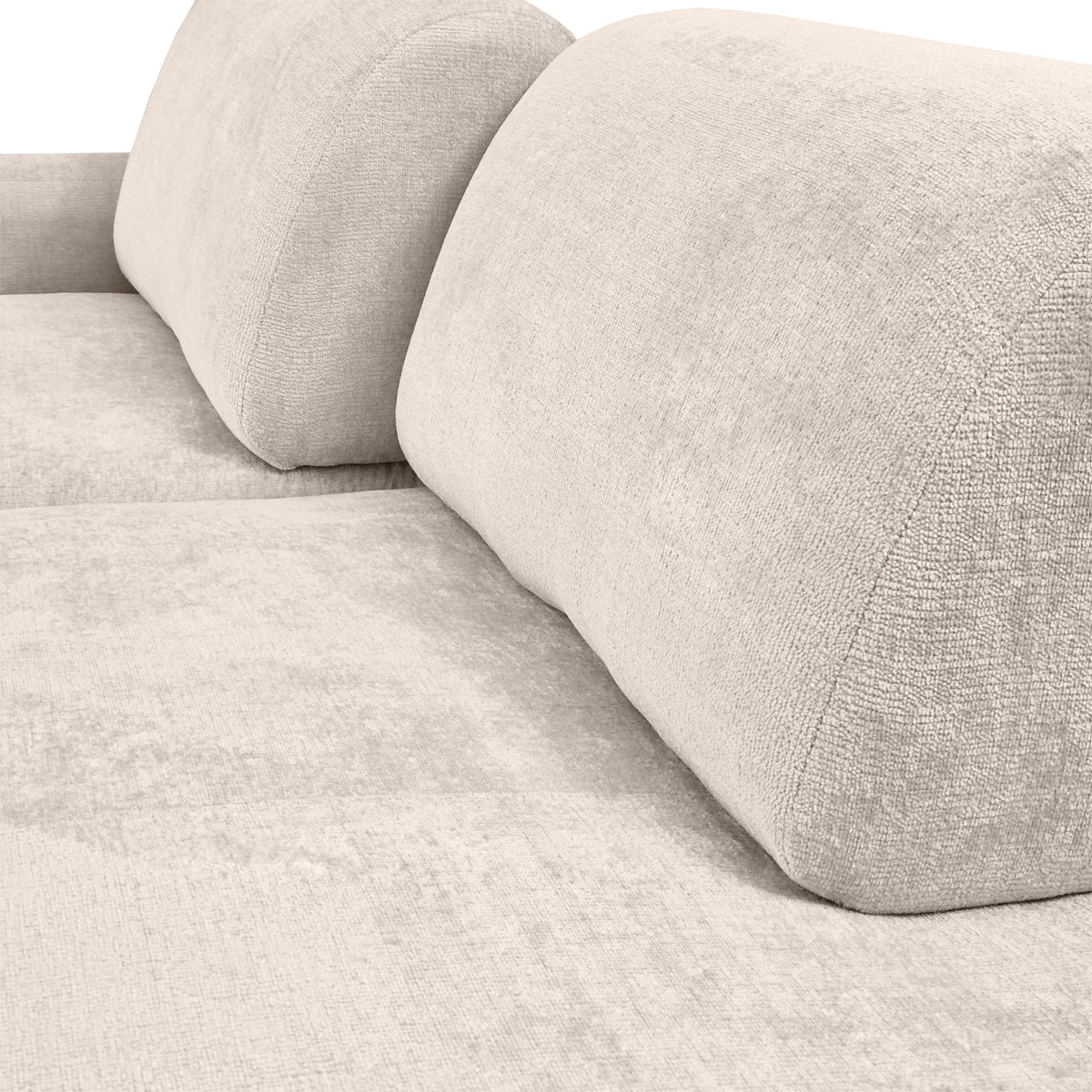 Canapé d’angle gauche Château d'eau en tissu chenille beige Paname Avenue, zoom sur les dossiers ajustables