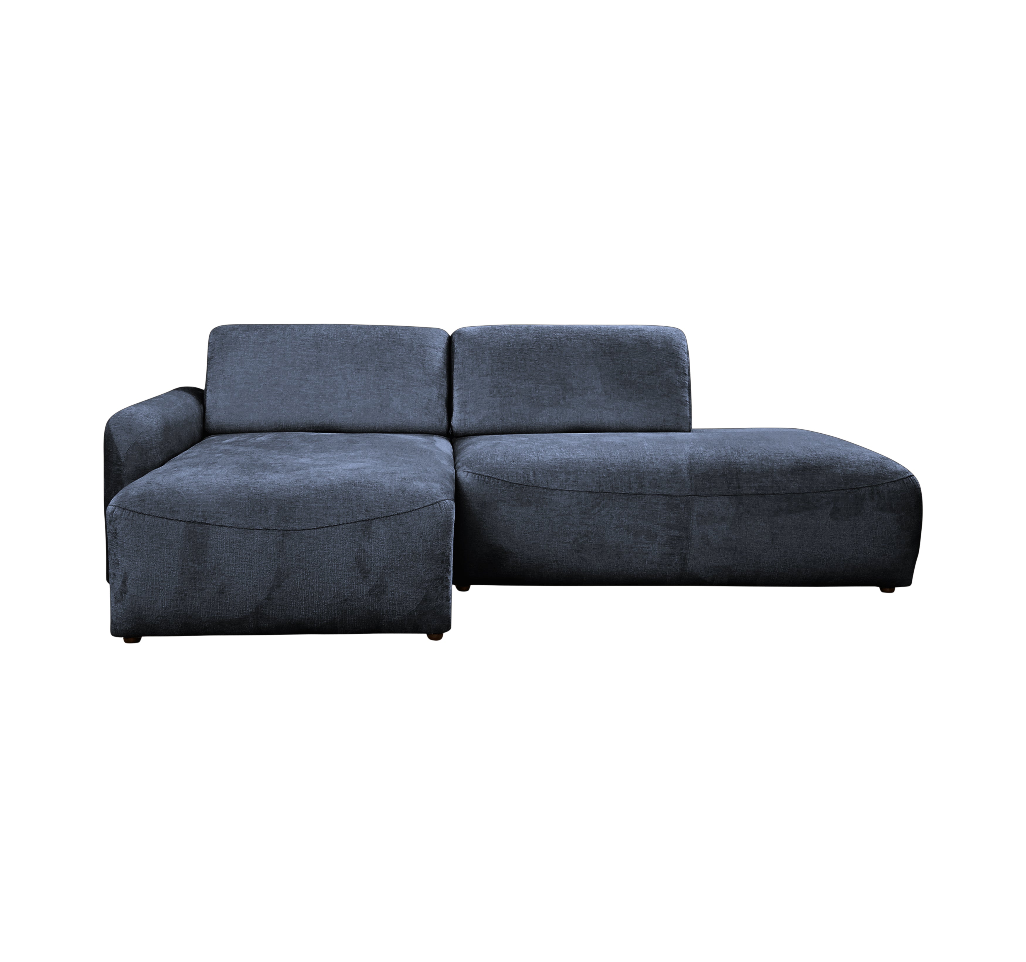 Canapé d’angle gauche Château d'eau en tissu chenille bleu Paname Avenue, vue de face sur fond blanc