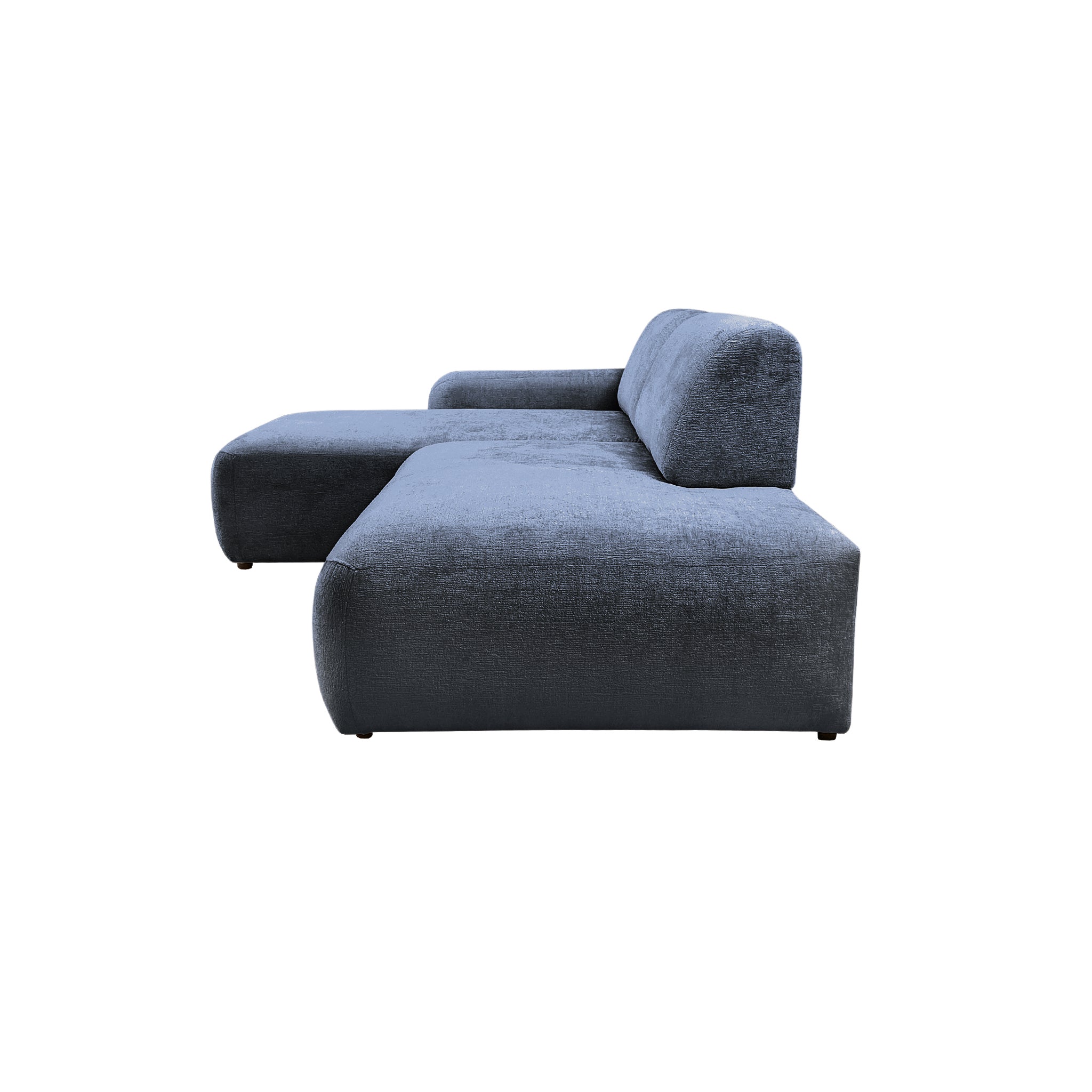 Canapé d’angle gauche Château d'eau en tissu chenille bleu Paname Avenue, vue de profil sur fond blanc