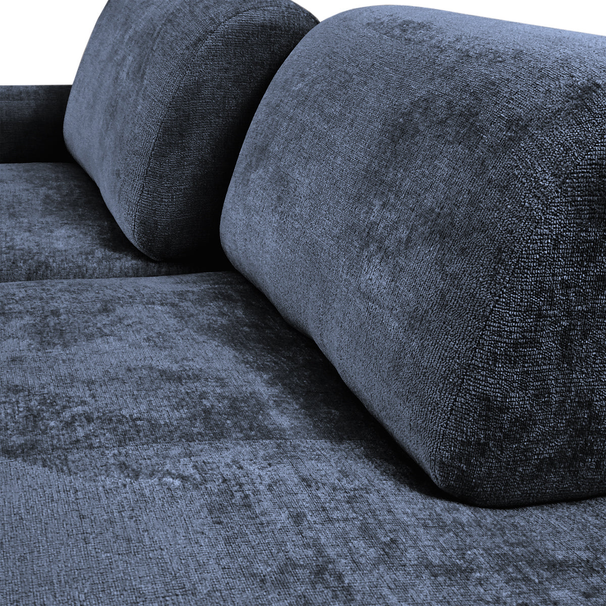 Canapé d’angle gauche Château d'eau en tissu chenille bleu Paname Avenue, zoom sur les dossiers ajustables