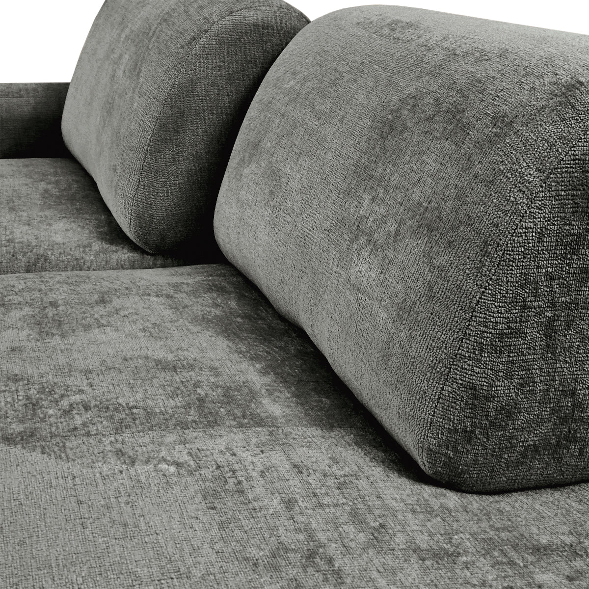 Canapé d’angle gauche Château d'eau en tissu chenille gris Paname Avenue, zoom sur les dossiers ajustables