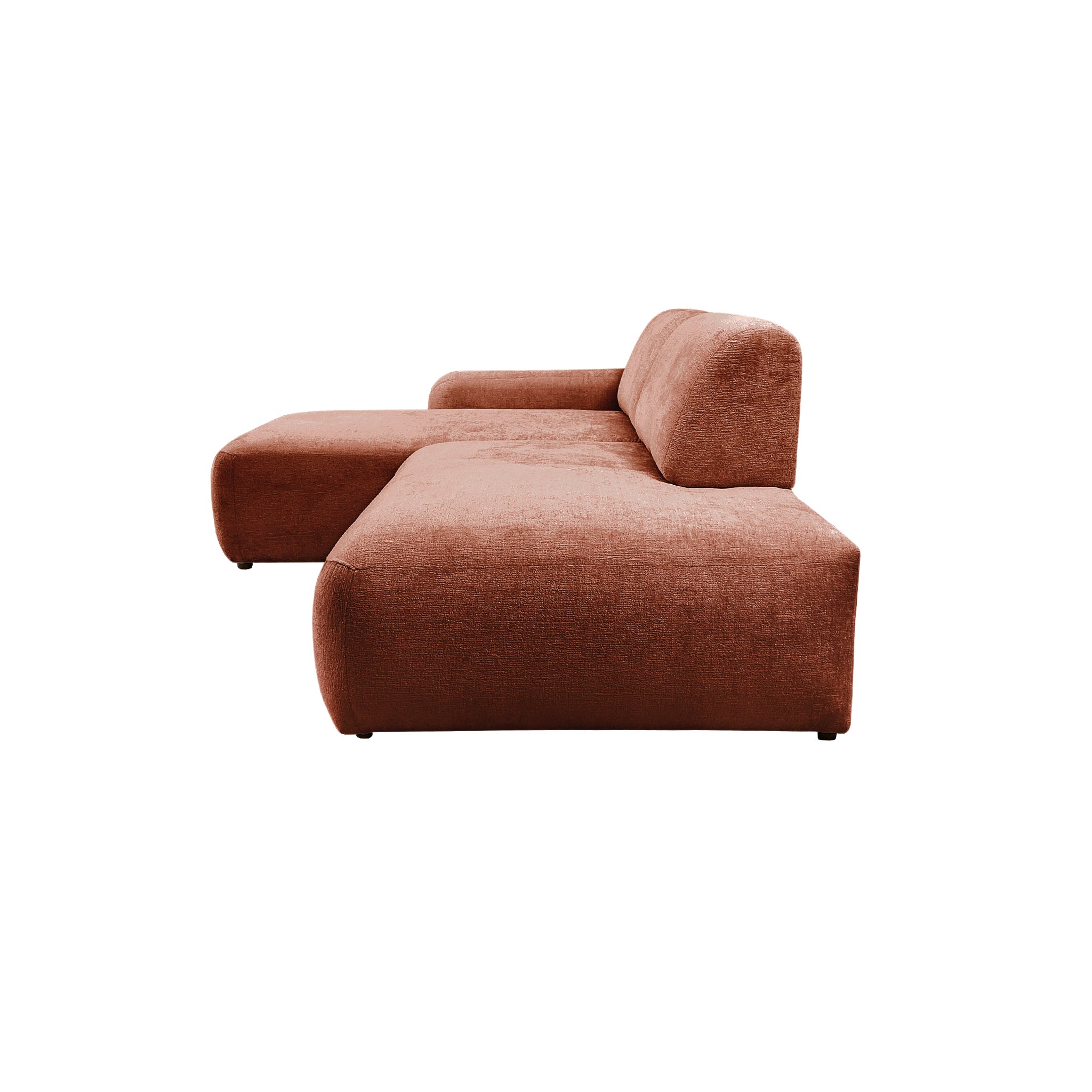 Canapé d’angle gauche Château d'eau en tissu chenille terracotta Paname Avenue, vue de profil sur fond blanc