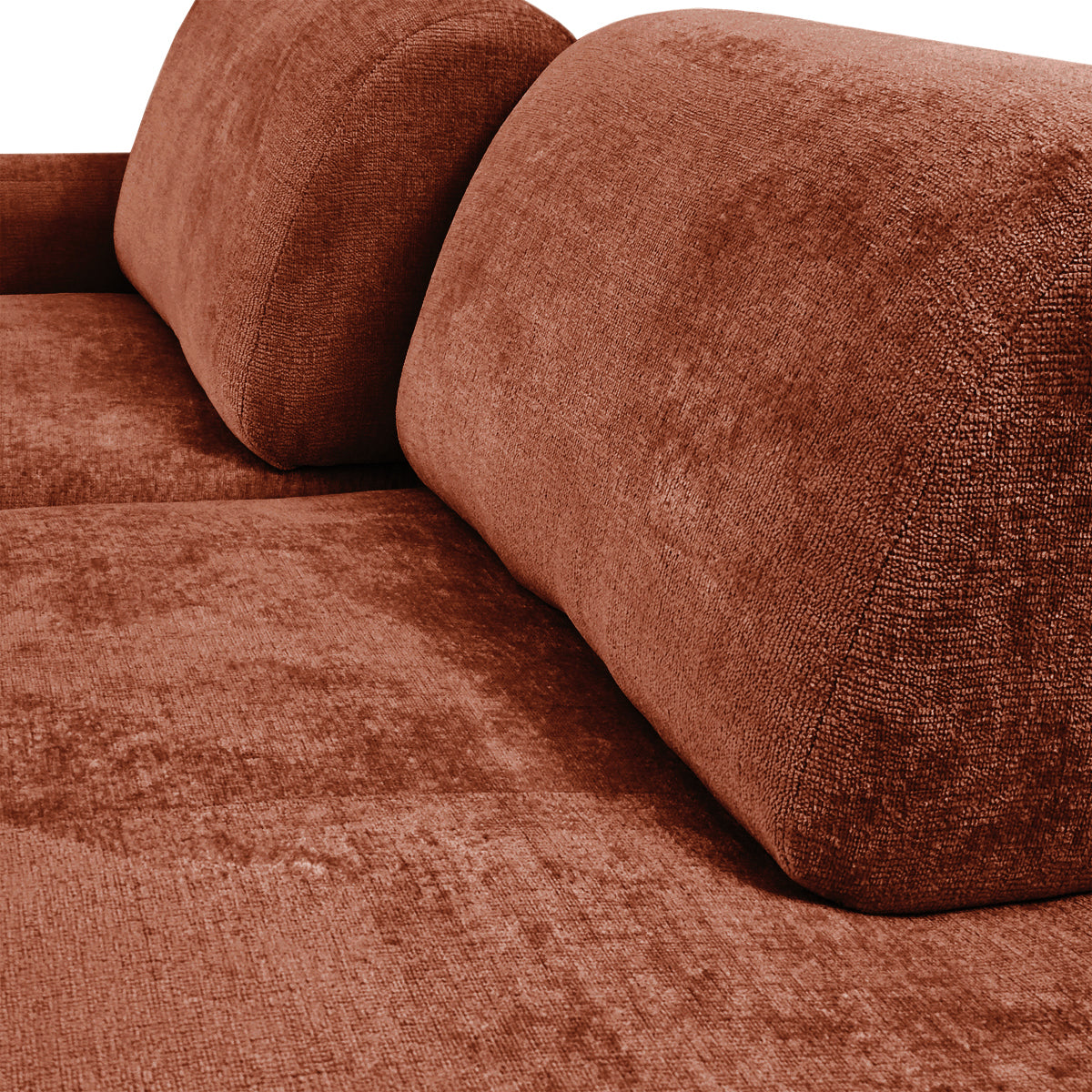 Canapé d’angle gauche Château d'eau en tissu chenille terracotta Paname Avenue, zoom sur les dossiers ajustables