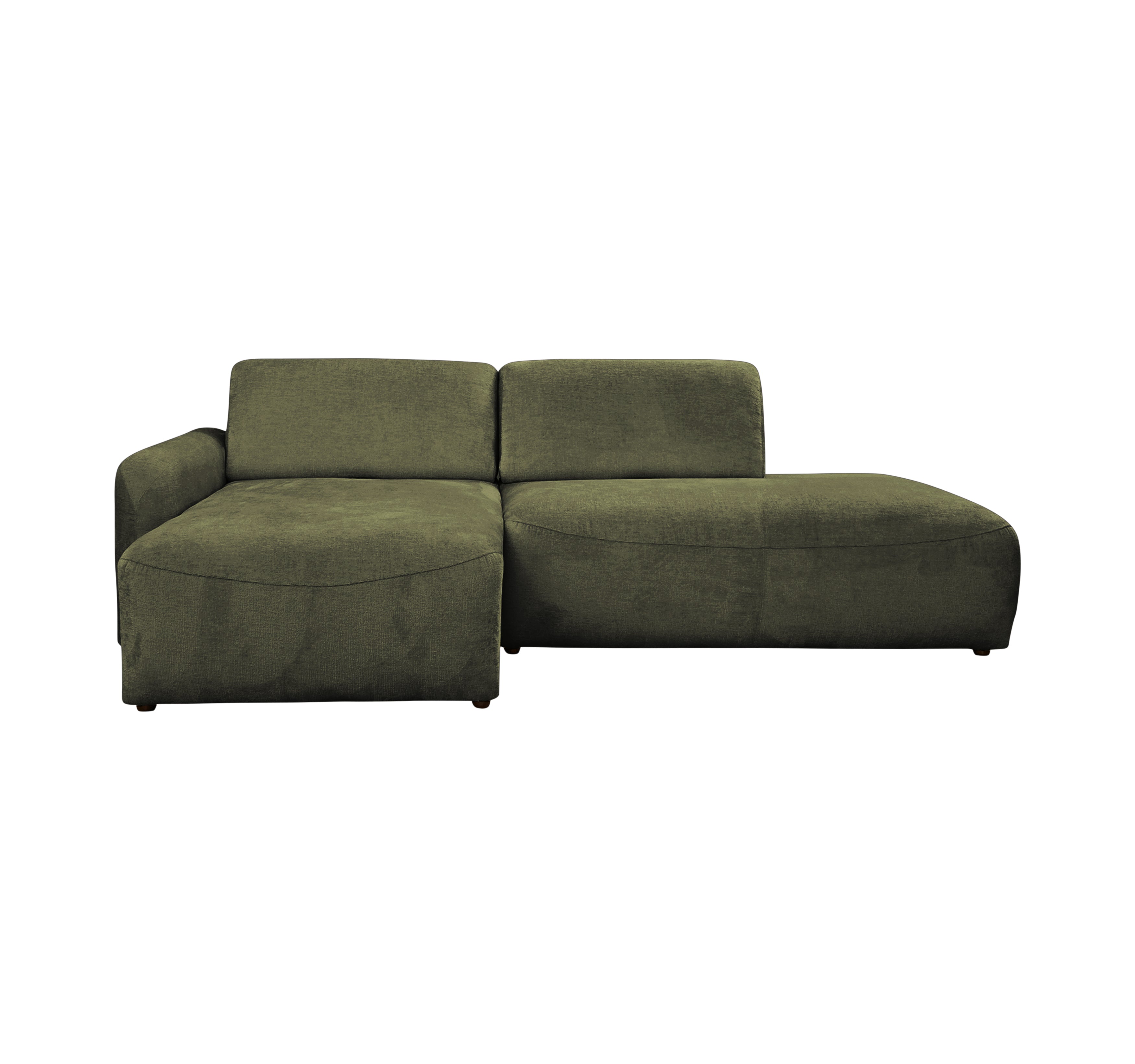 Canapé d’angle gauche Château d'eau en tissu chenille vert olive Paname Avenue, vue de face sur fond blanc