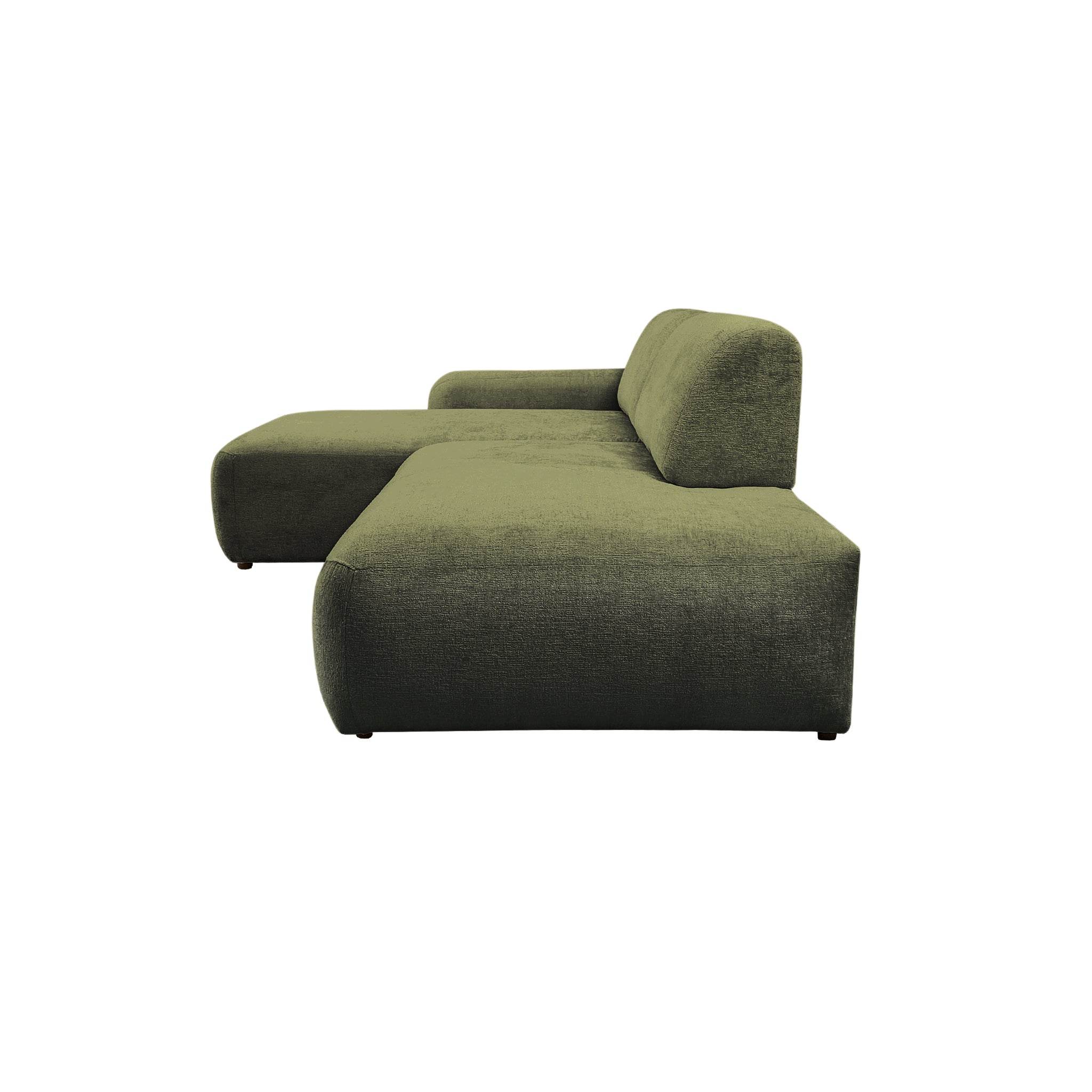 Canapé d’angle gauche Château d'eau en tissu chenille vert olive Paname Avenue, vue de profil sur fond blanc