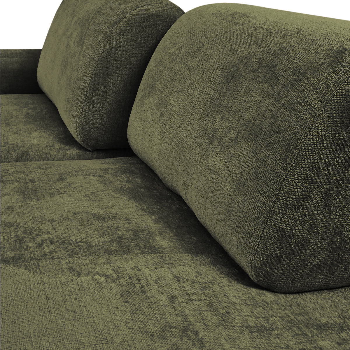 Canapé d’angle gauche Château d'eau en tissu chenille vert olive Paname Avenue, zoom sur les dossiers ajustables