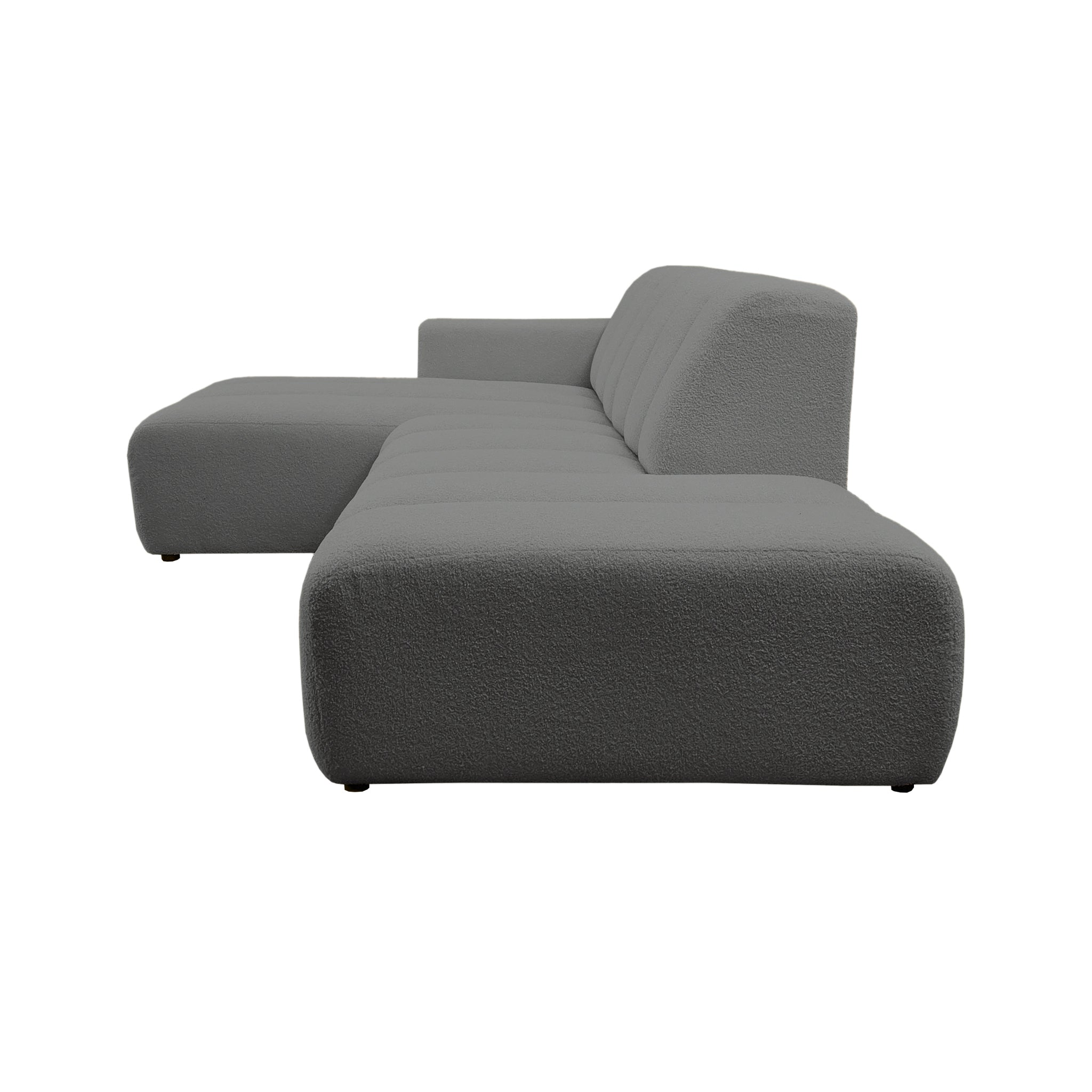 Canapé d’angle gauche Chemin-Vert en tissu bouclette anthracite Paname Avenue, vue de profil sur fond blanc