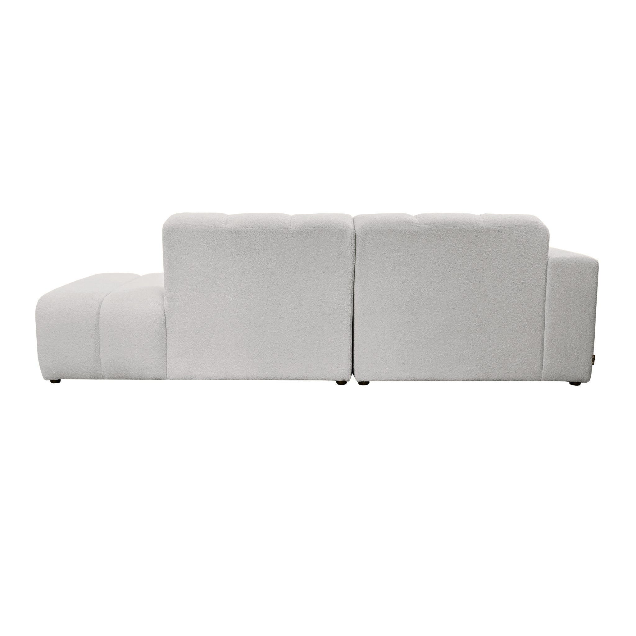 Canapé d’angle gauche Chemin-Vert en tissu bouclette gris clair Paname Avenue, vue arrière sur fond blanc