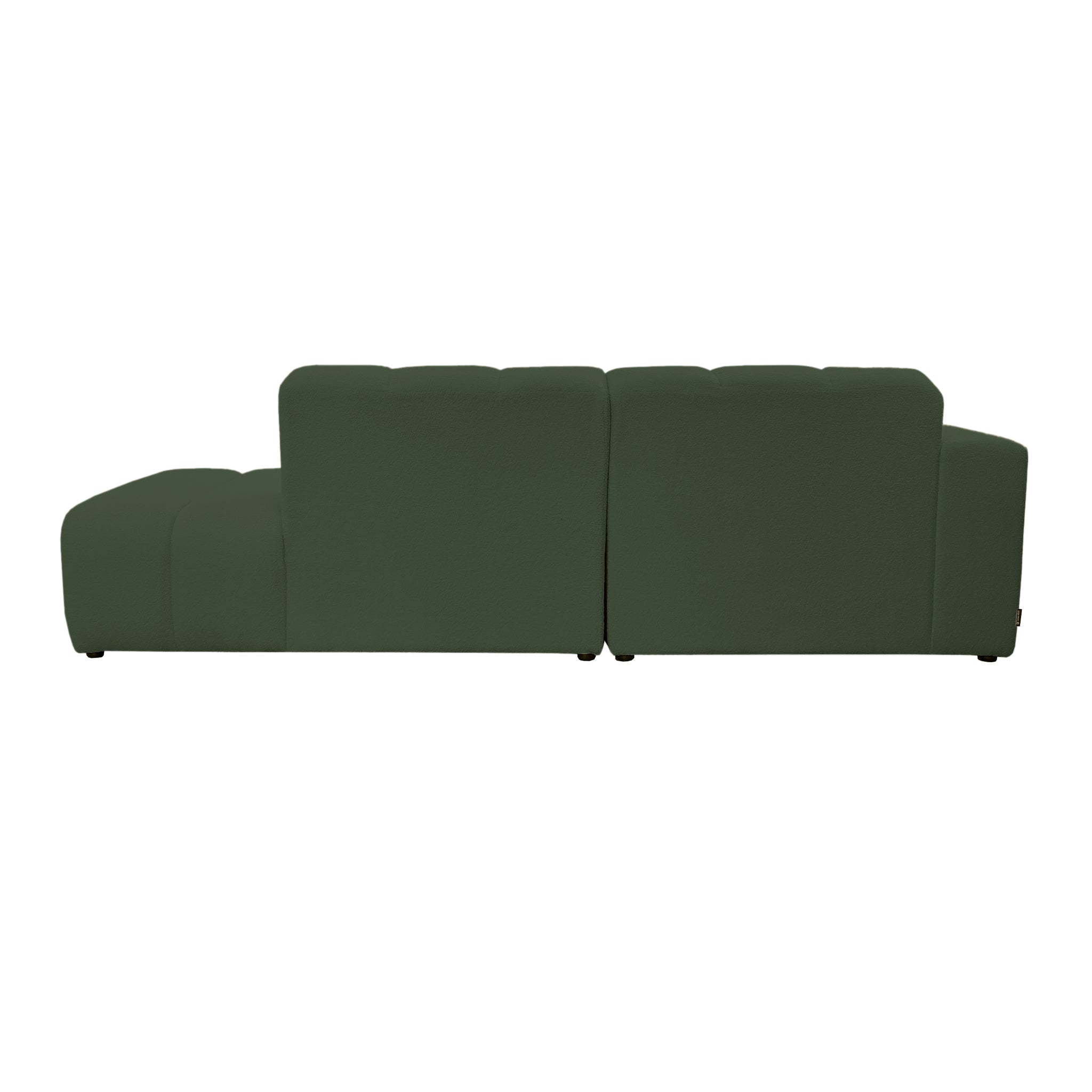 Canapé d’angle gauche Chemin-Vert en tissu bouclette vert Paname Avenue, vue arrière sur fond blanc