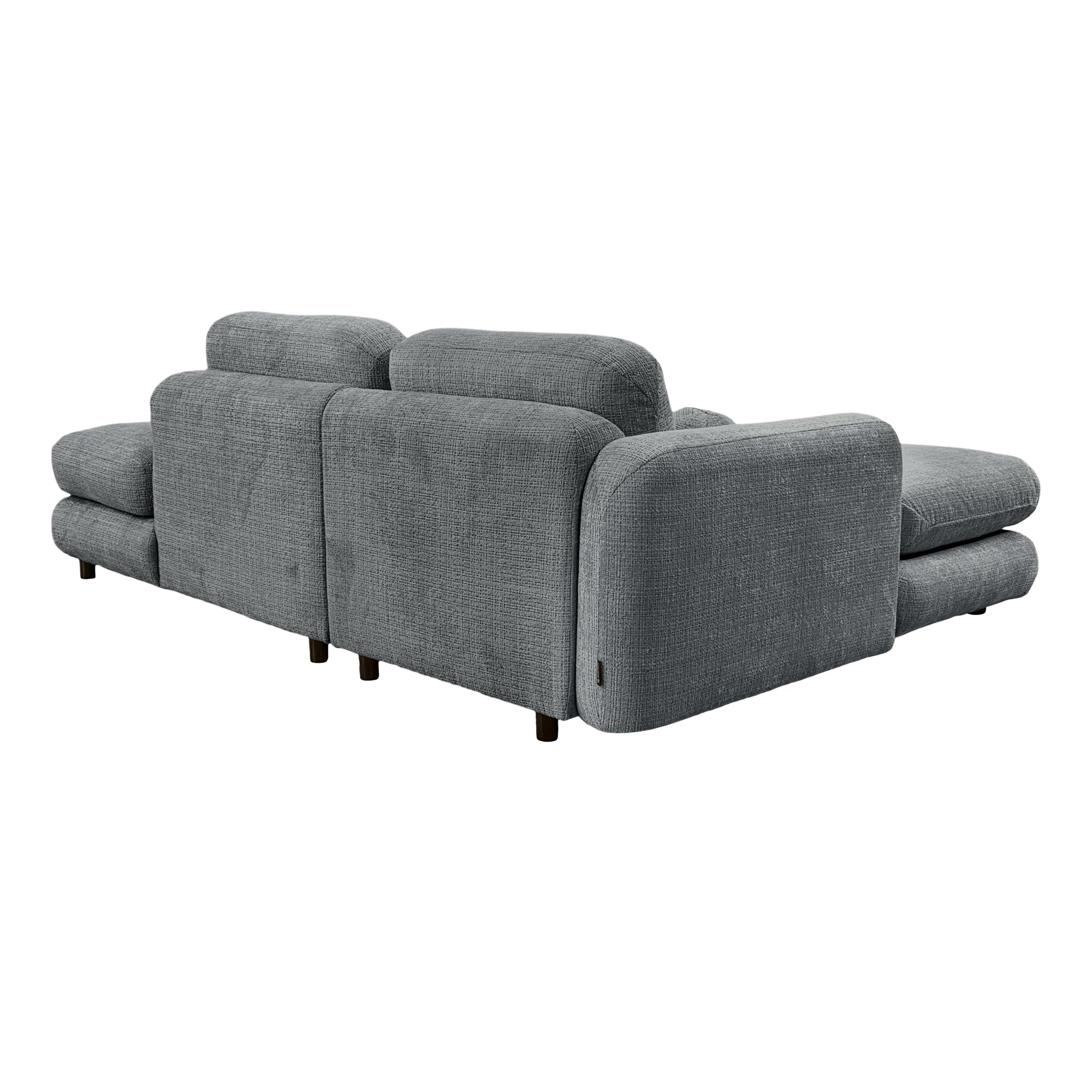 Canapé d’angle gauche Clef en tissu chenille anthracite Paname Avenue, vue trois-quarts de dos sur fond blanc