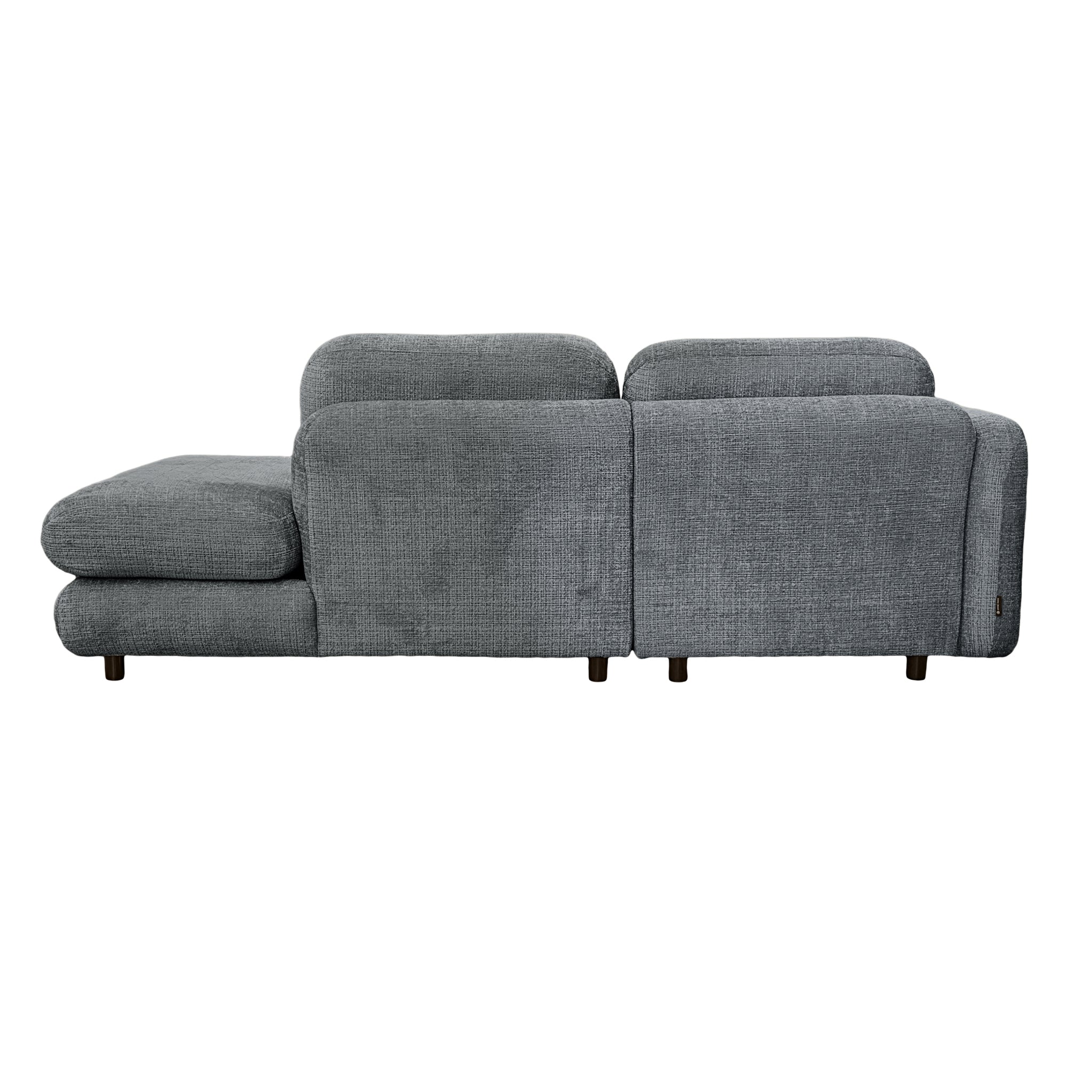 Canapé d’angle gauche Clef en tissu chenille anthracite Paname Avenue, vue arrière sur fond blanc