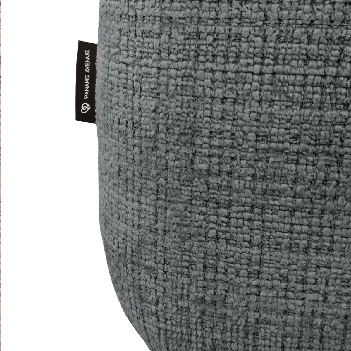 Canapé d’angle gauche Clef en tissu chenille anthracite Paname Avenue, détail du label de la marque
