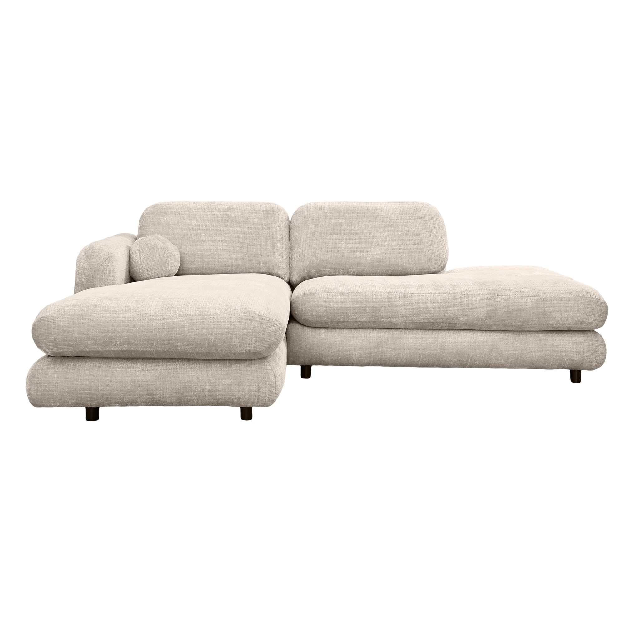Canapé d’angle gauche Clef en tissu chenille beige Paname Avenue, vue de face sur fond blanc