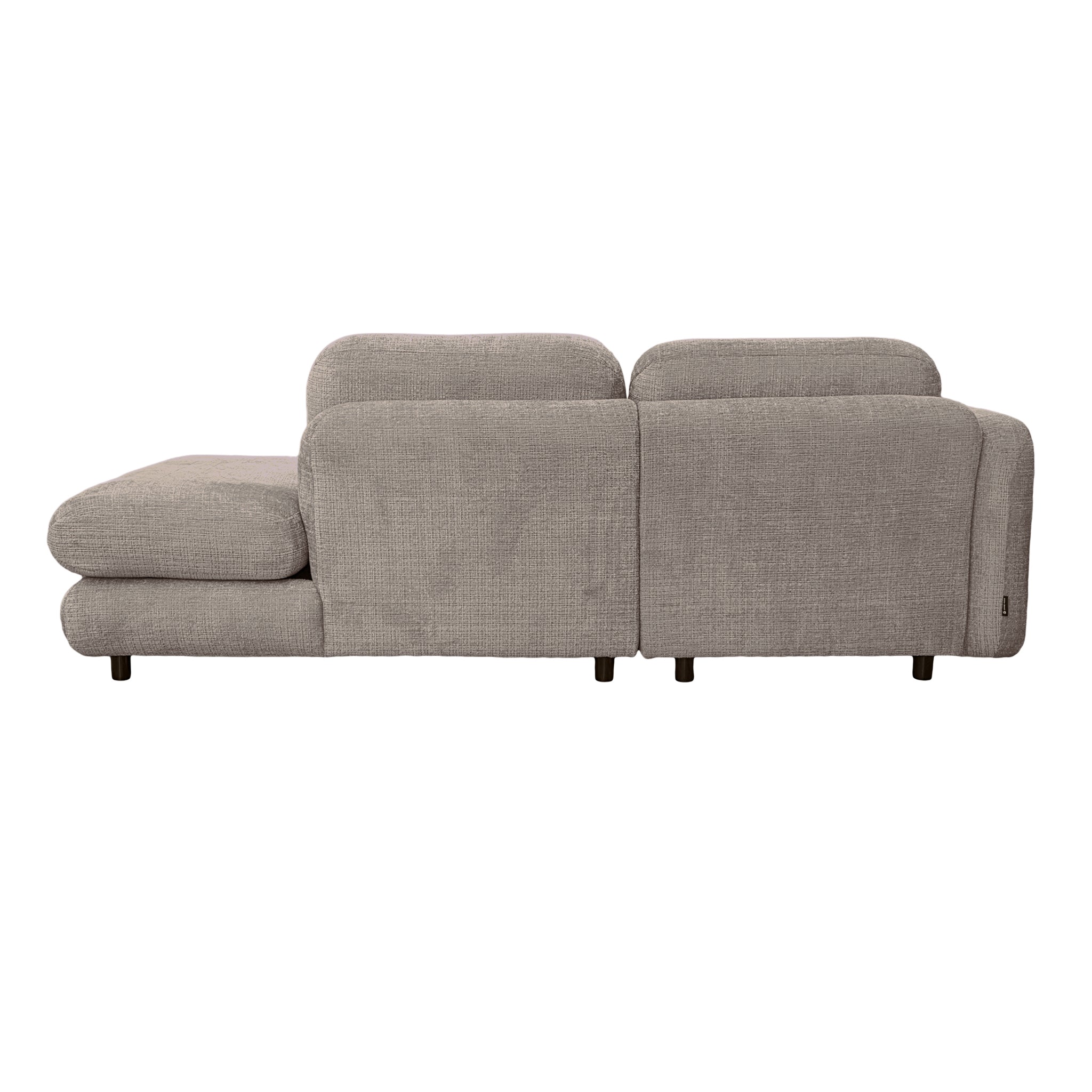Canapé d’angle gauche Clef en tissu chenille taupe Paname Avenue, vue arrière sur fond blanc