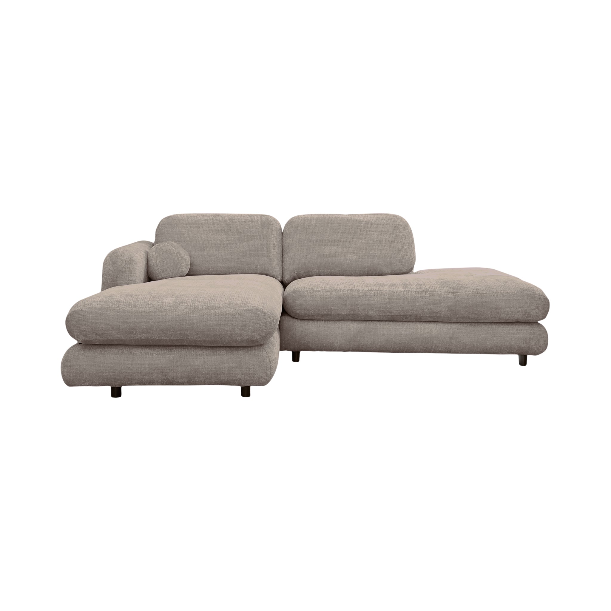Canapé d’angle gauche Clef en tissu chenille taupe Paname Avenue, vue de face sur fond blanc