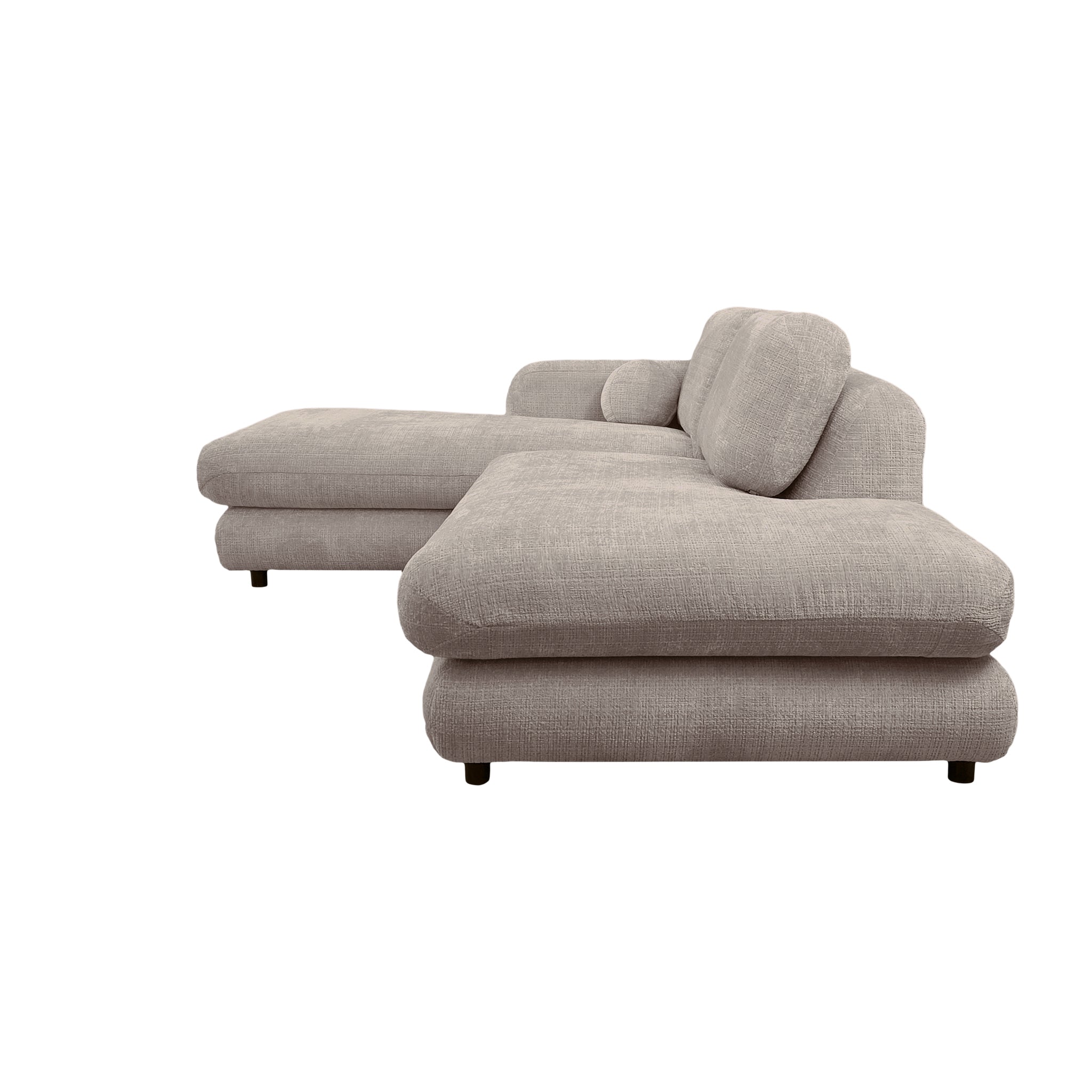 Canapé d’angle gauche Clef en tissu chenille taupe Paname Avenue, vue de profil sur fond blanc