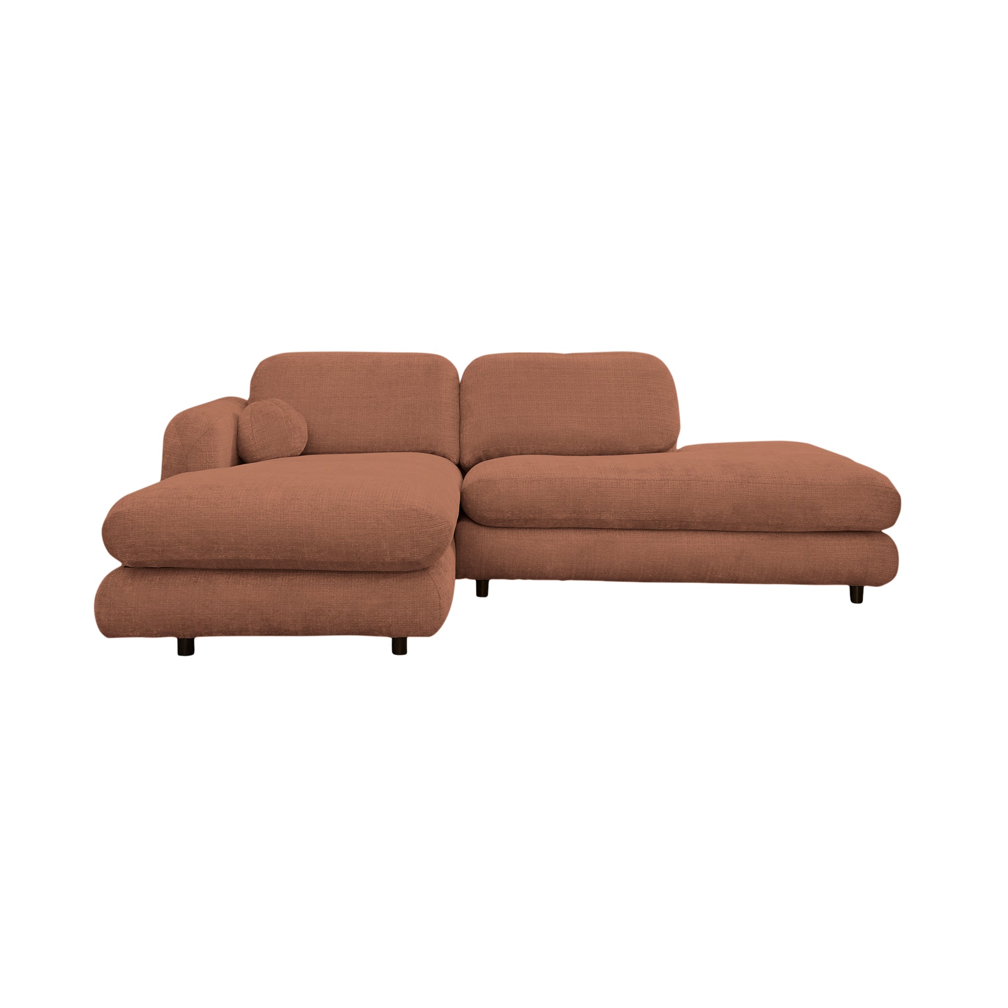 Canapé d’angle gauche Clef en tissu chenille terracotta Paname Avenue, vue de face sur fond blanc