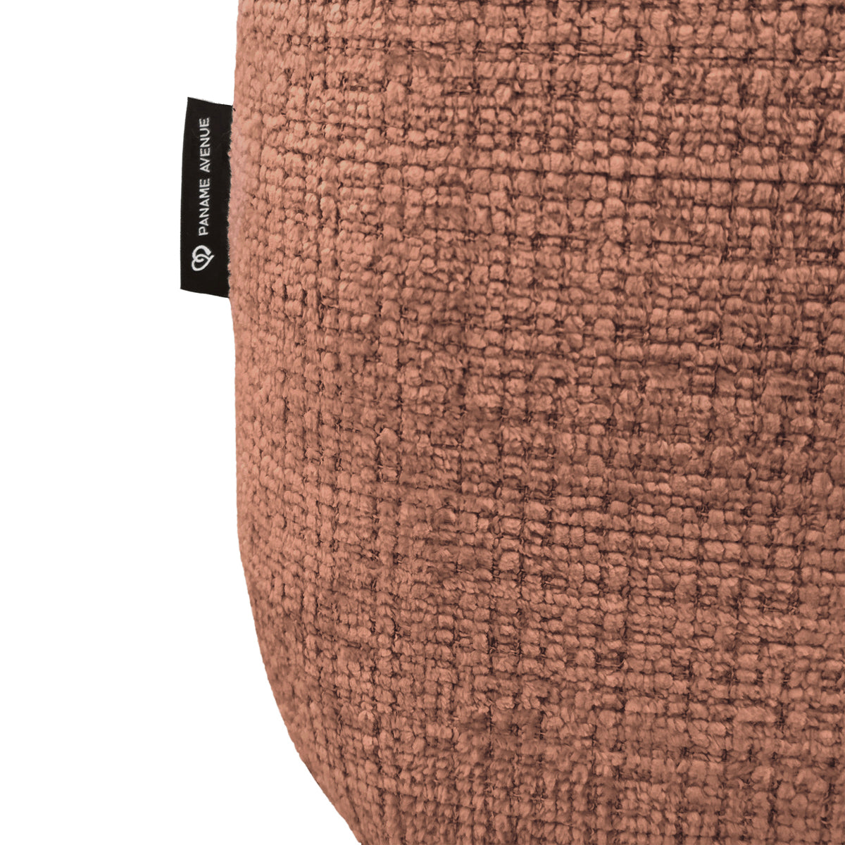 Canapé d’angle gauche Clef en tissu chenille terracotta Paname Avenue, détail du label de la marque