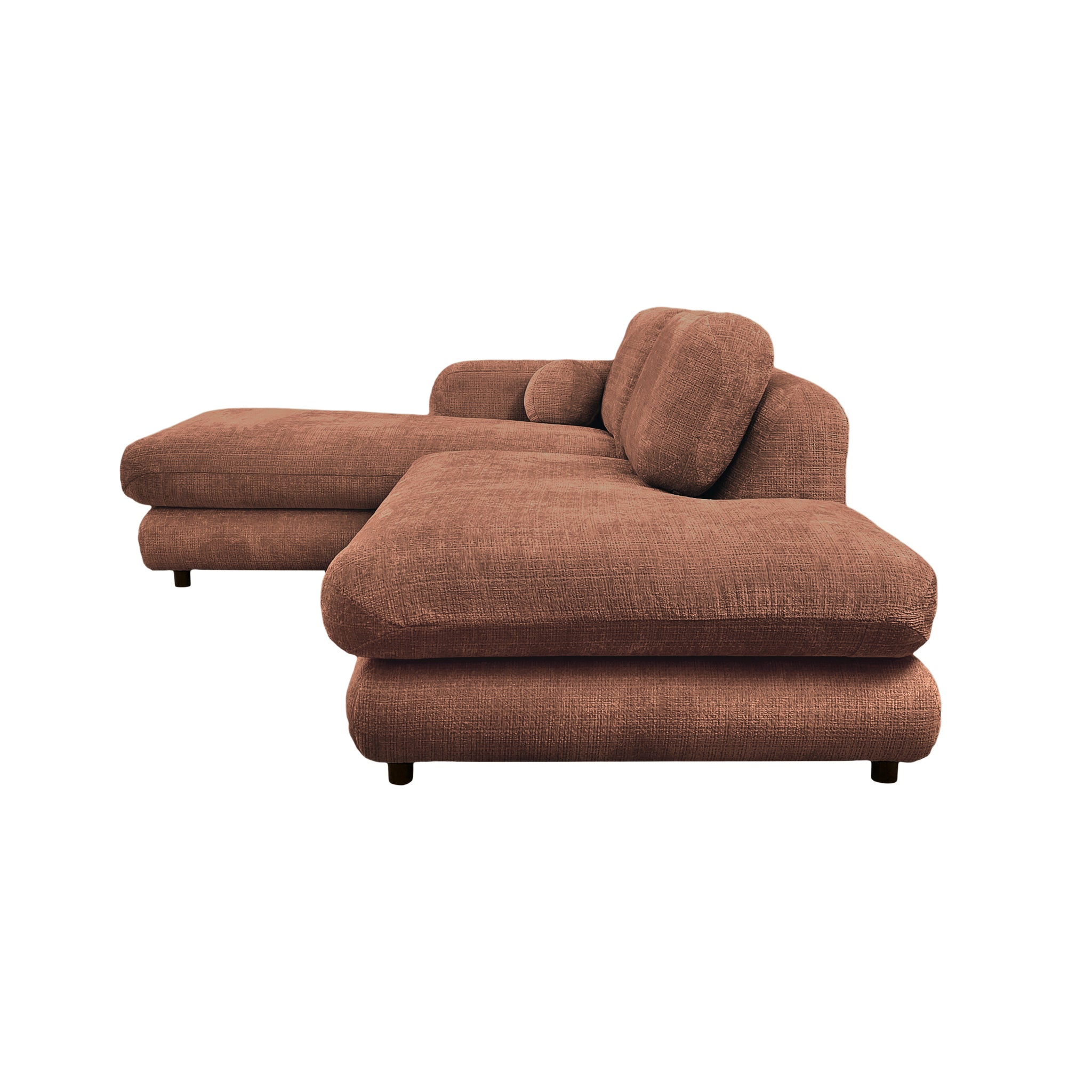 Canapé d’angle gauche Clef en tissu chenille terracotta Paname Avenue, vue de profil sur fond blanc