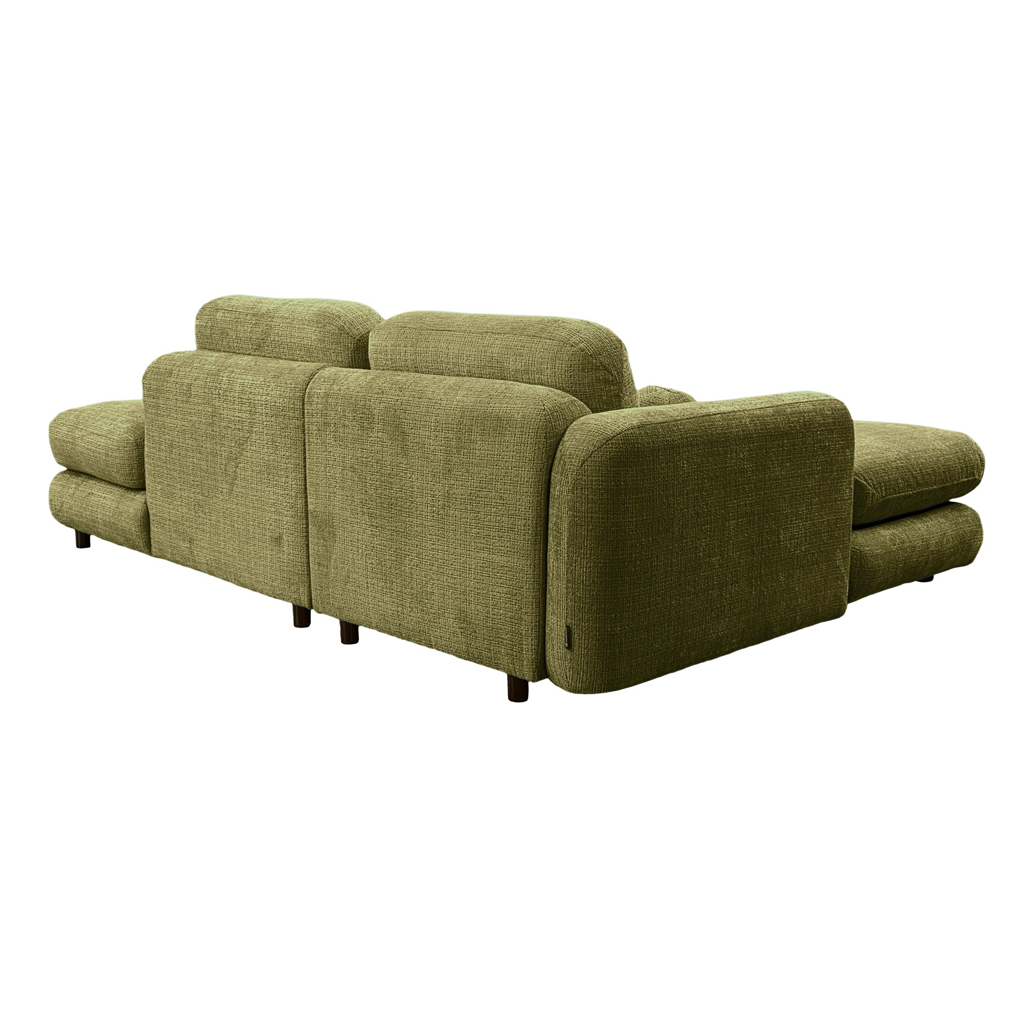 Canapé d’angle gauche Clef en tissu chenille vert olive Paname Avenue, vue trois-quarts de dos sur fond blanc