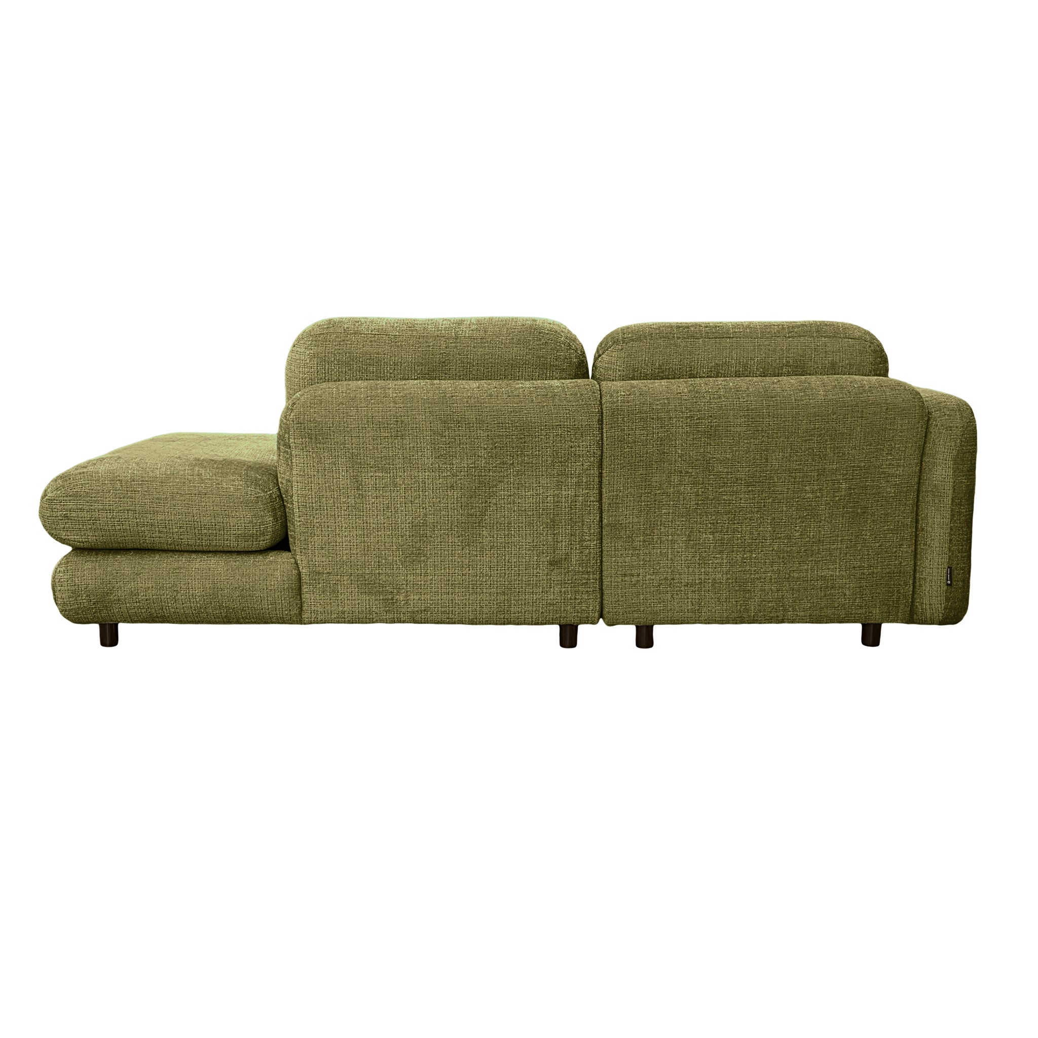 Canapé d’angle gauche Clef en tissu chenille vert olive Paname Avenue, vue arrière sur fond blanc