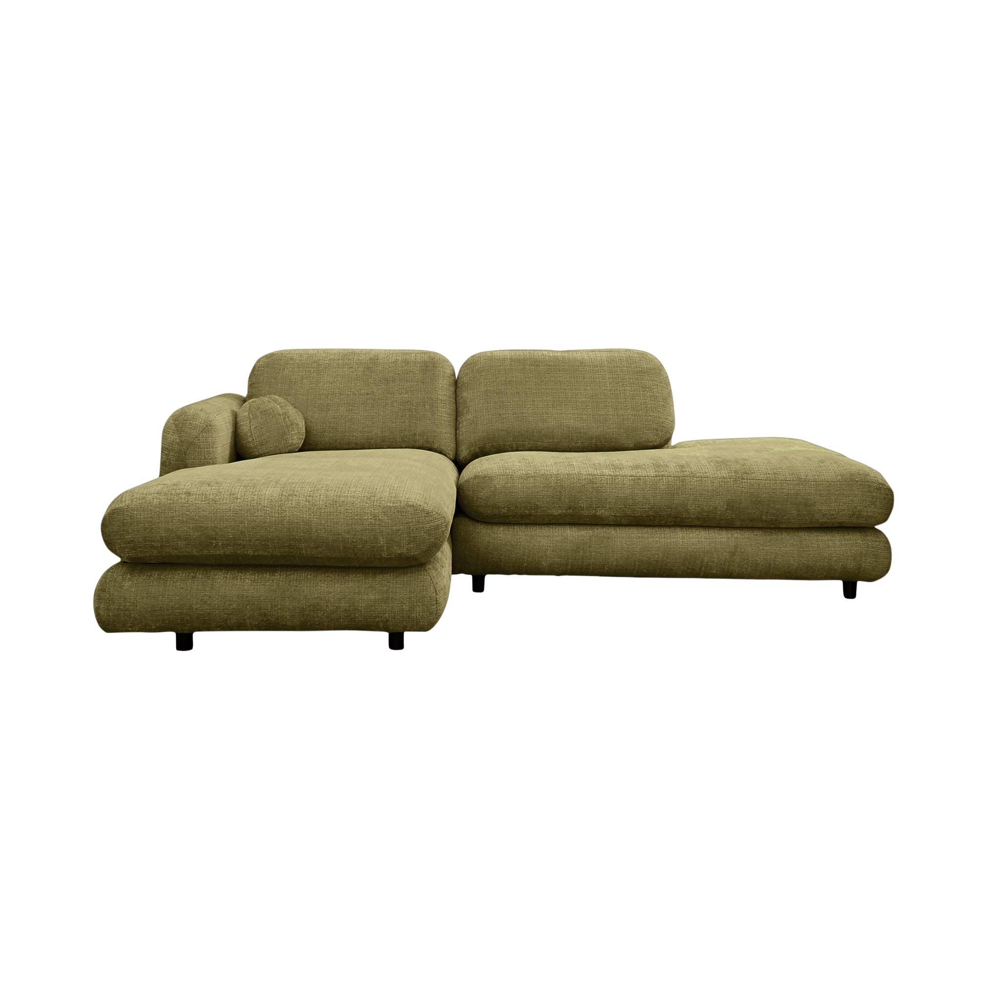 Canapé d’angle gauche Clef en tissu chenille vert olive Paname Avenue, vue de face sur fond blanc