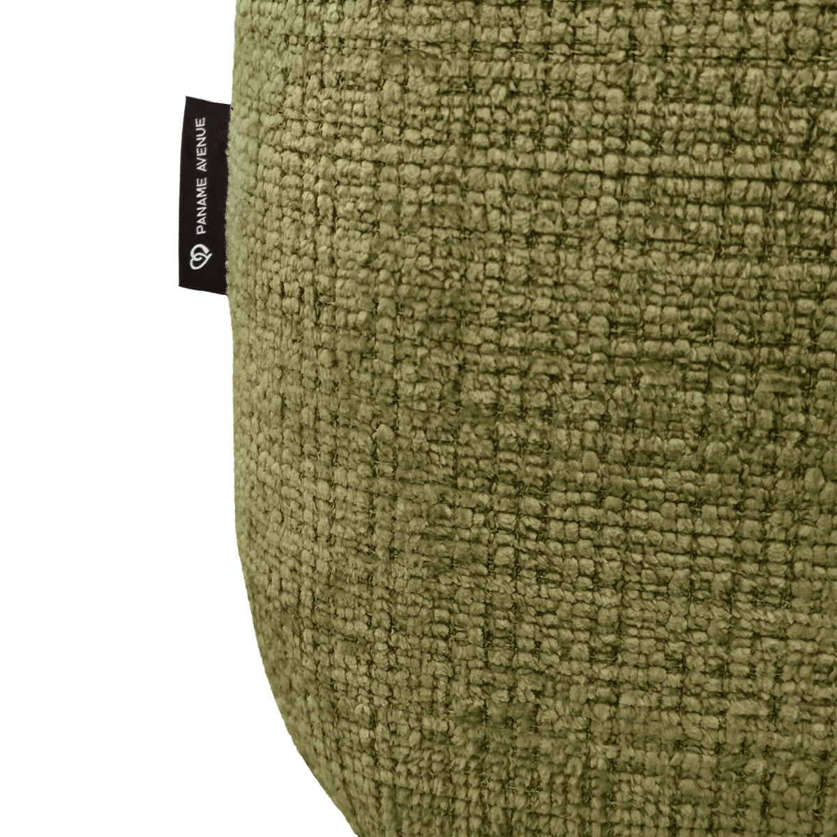 Canapé d’angle gauche Clef en tissu chenille vert olive Paname Avenue, détail du label de la marque