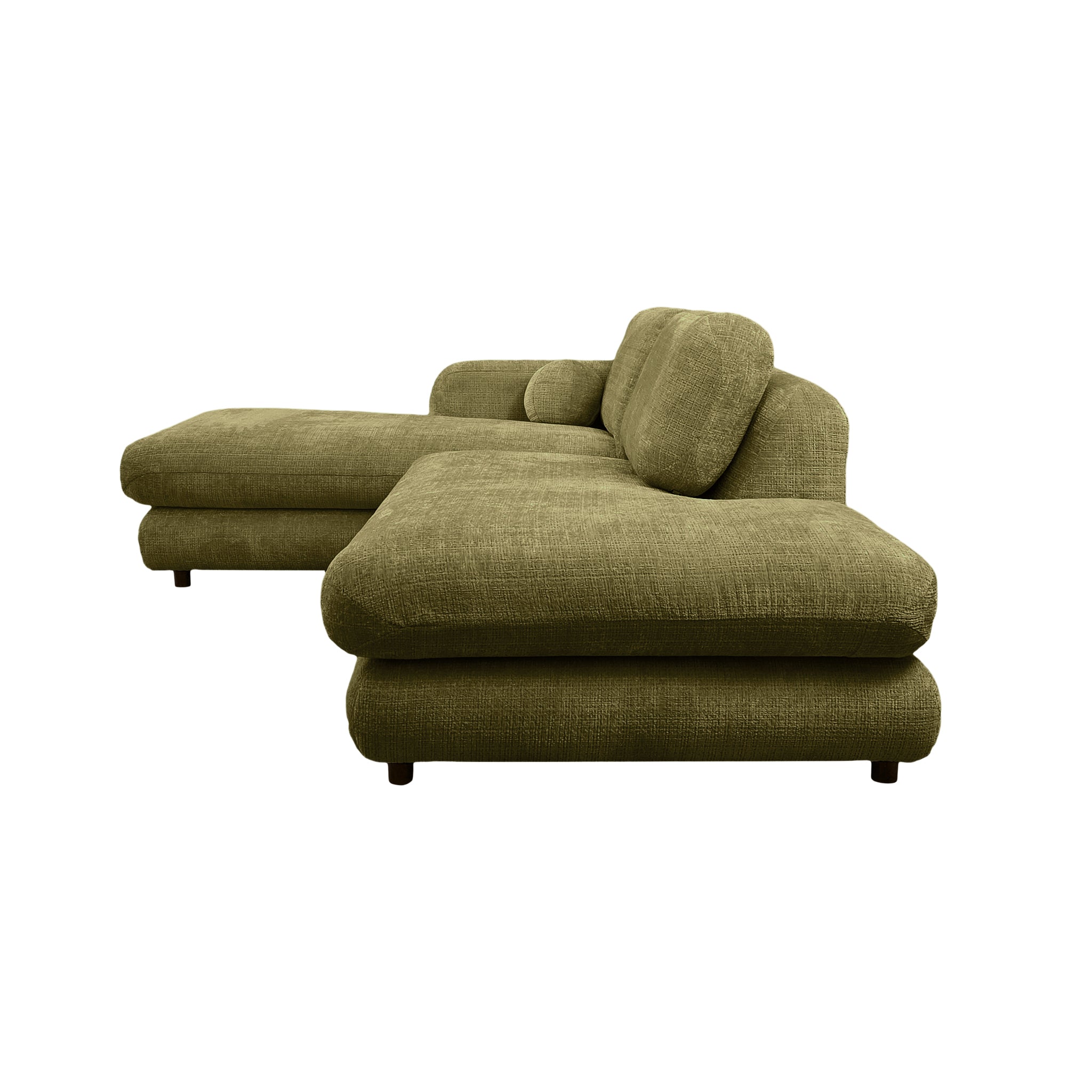 Canapé d’angle gauche Clef en tissu chenille vert olive Paname Avenue, vue de profil sur fond blanc