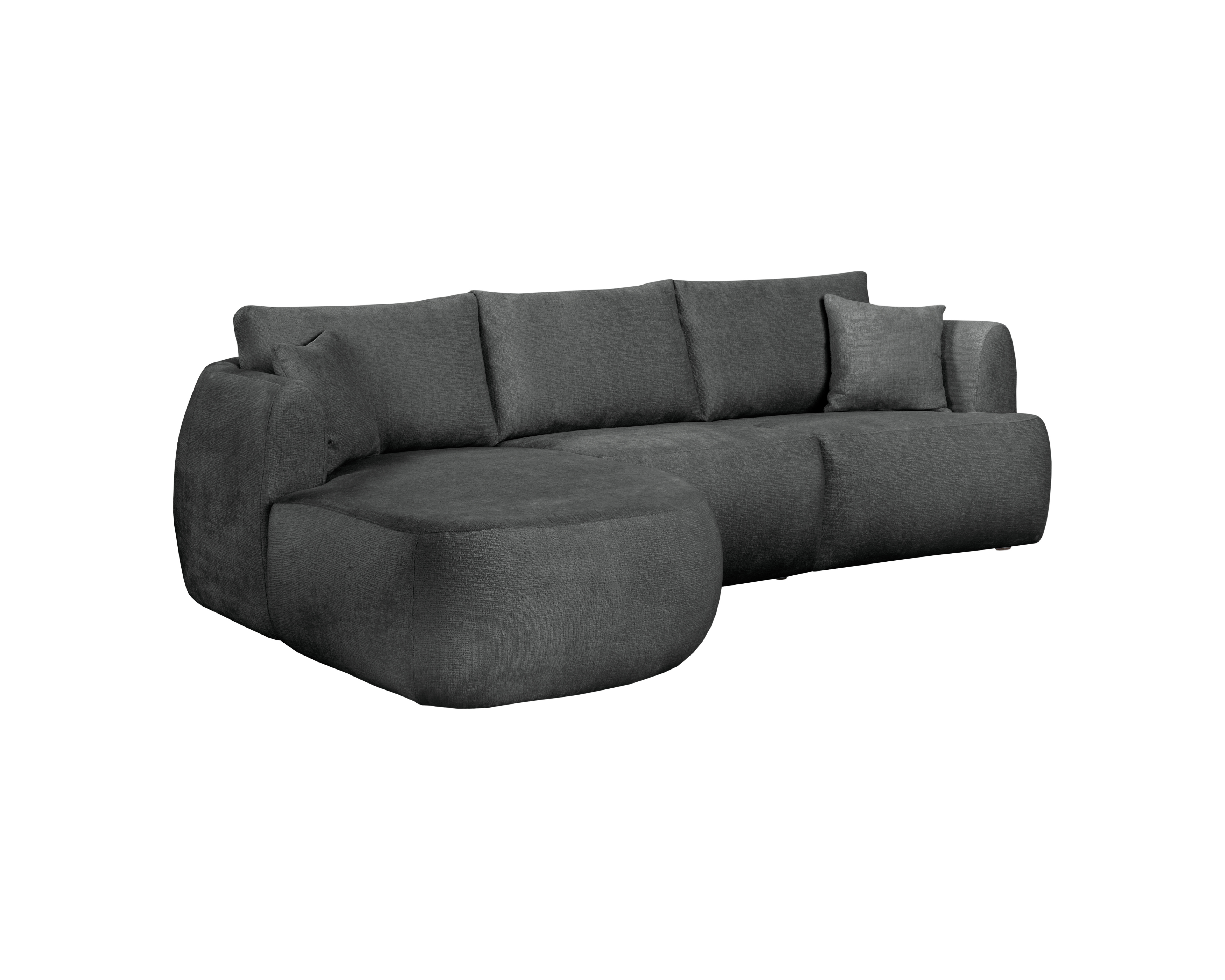 Canapé d’angle gauche Lepic en tissu chenille anthracite Paname Avenue, vue trois-quarts sur fond blanc