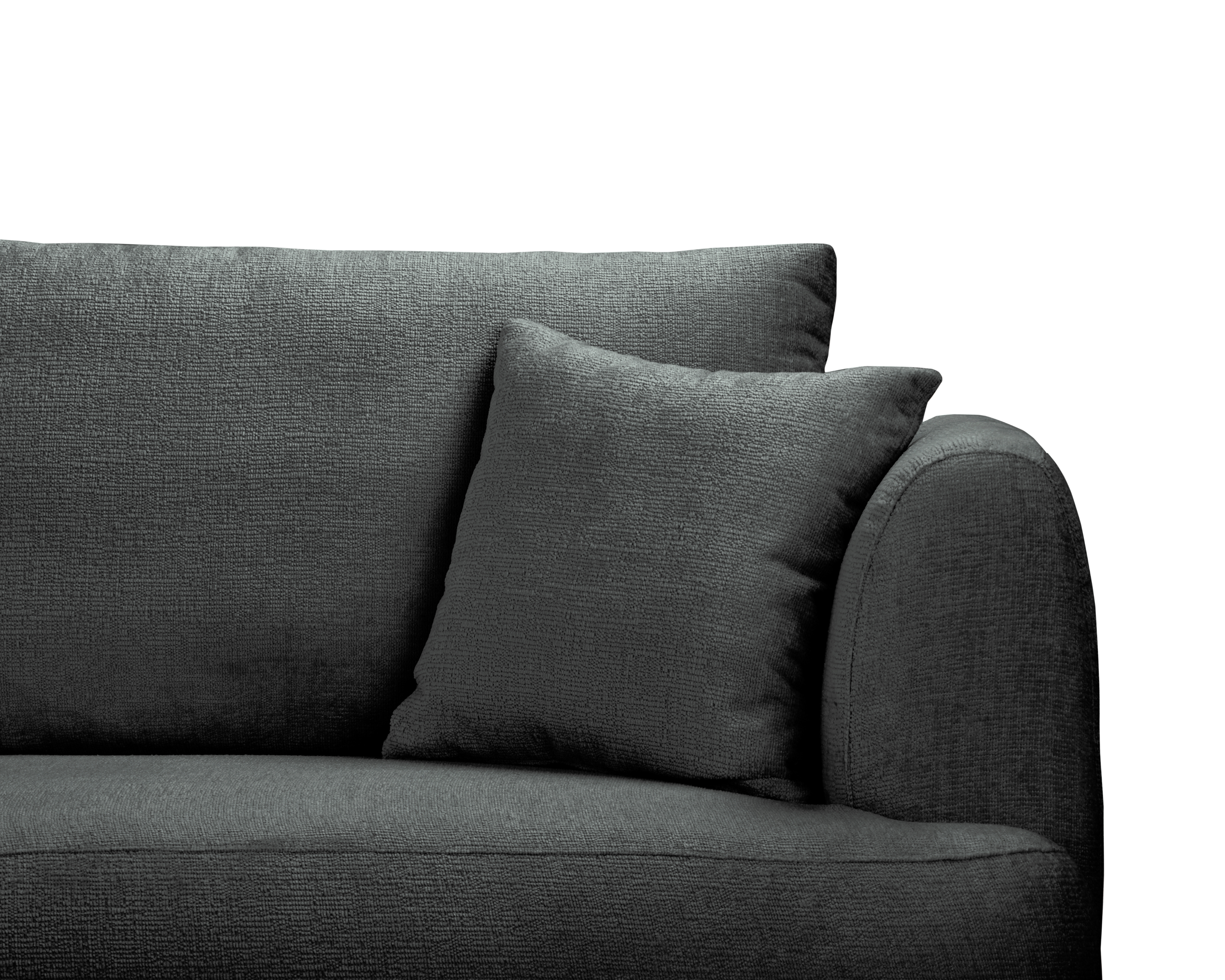 Canapé d’angle gauche Lepic en tissu chenille anthracite Paname Avenue, zoom sur les coussins