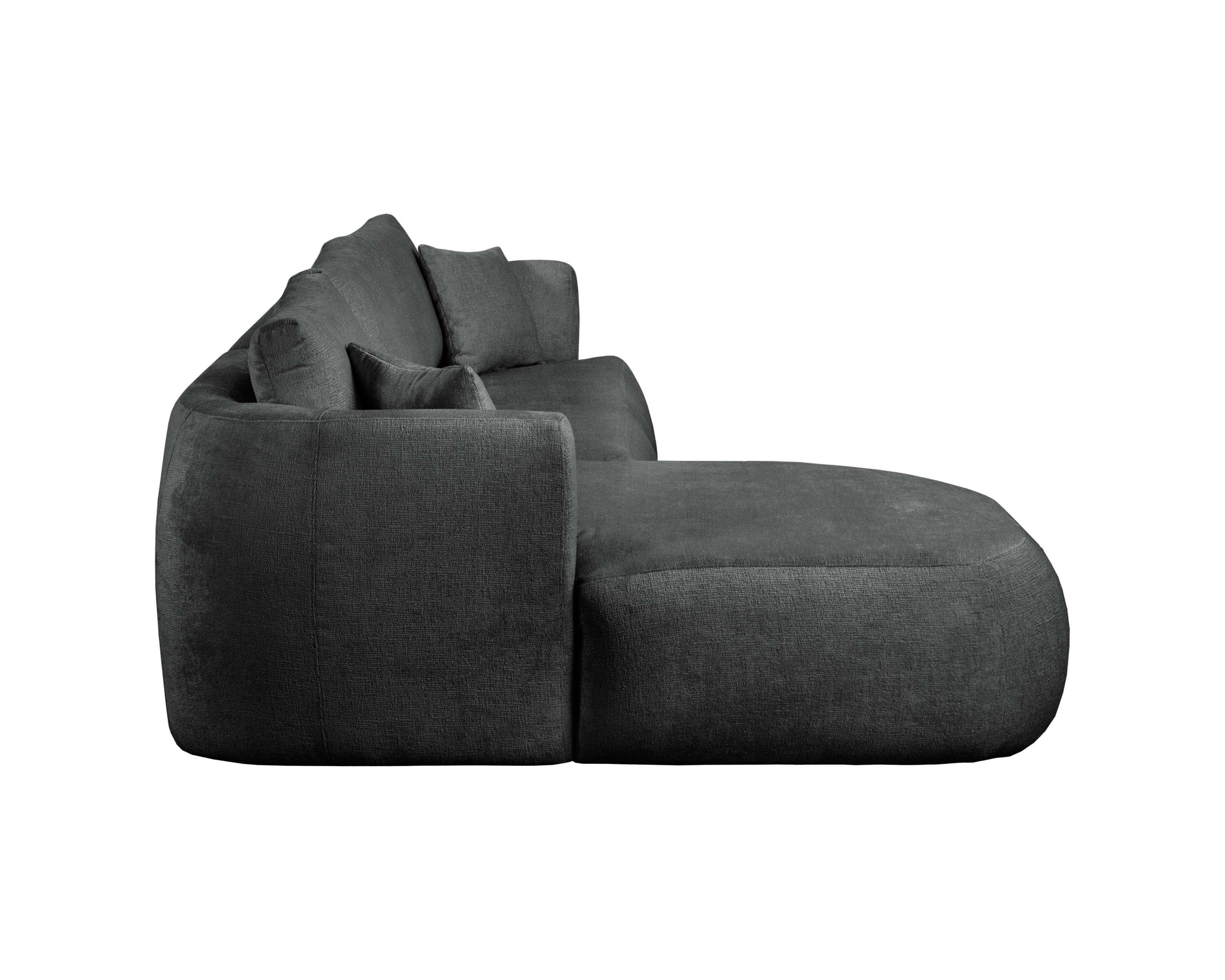 Canapé d’angle gauche Lepic en tissu chenille anthracite Paname Avenue, vue de profil avec méridienne